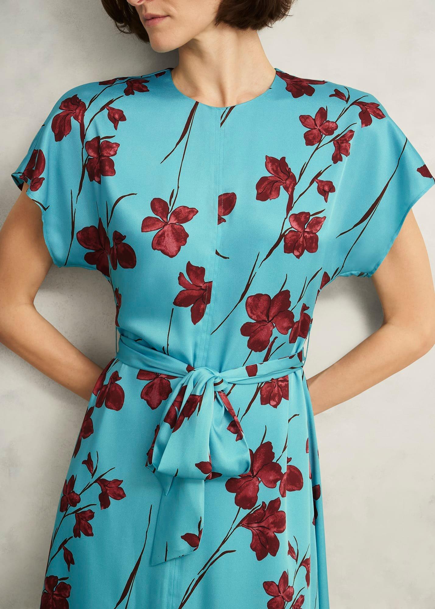 Hardwick Floral Tie Waist Dress, Blue Brown, hi-res