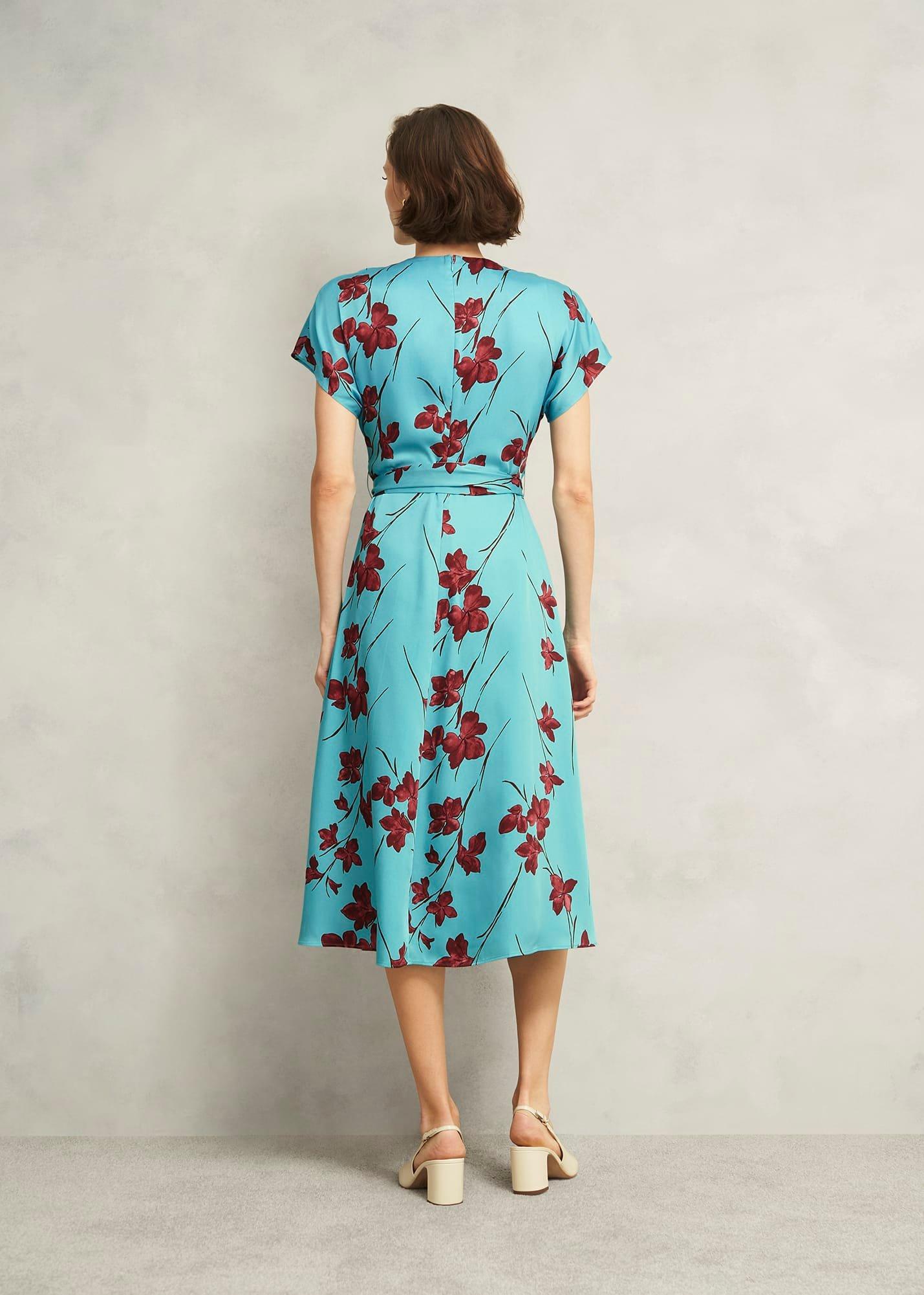 Hardwick Floral Tie Waist Dress, Blue Brown, hi-res