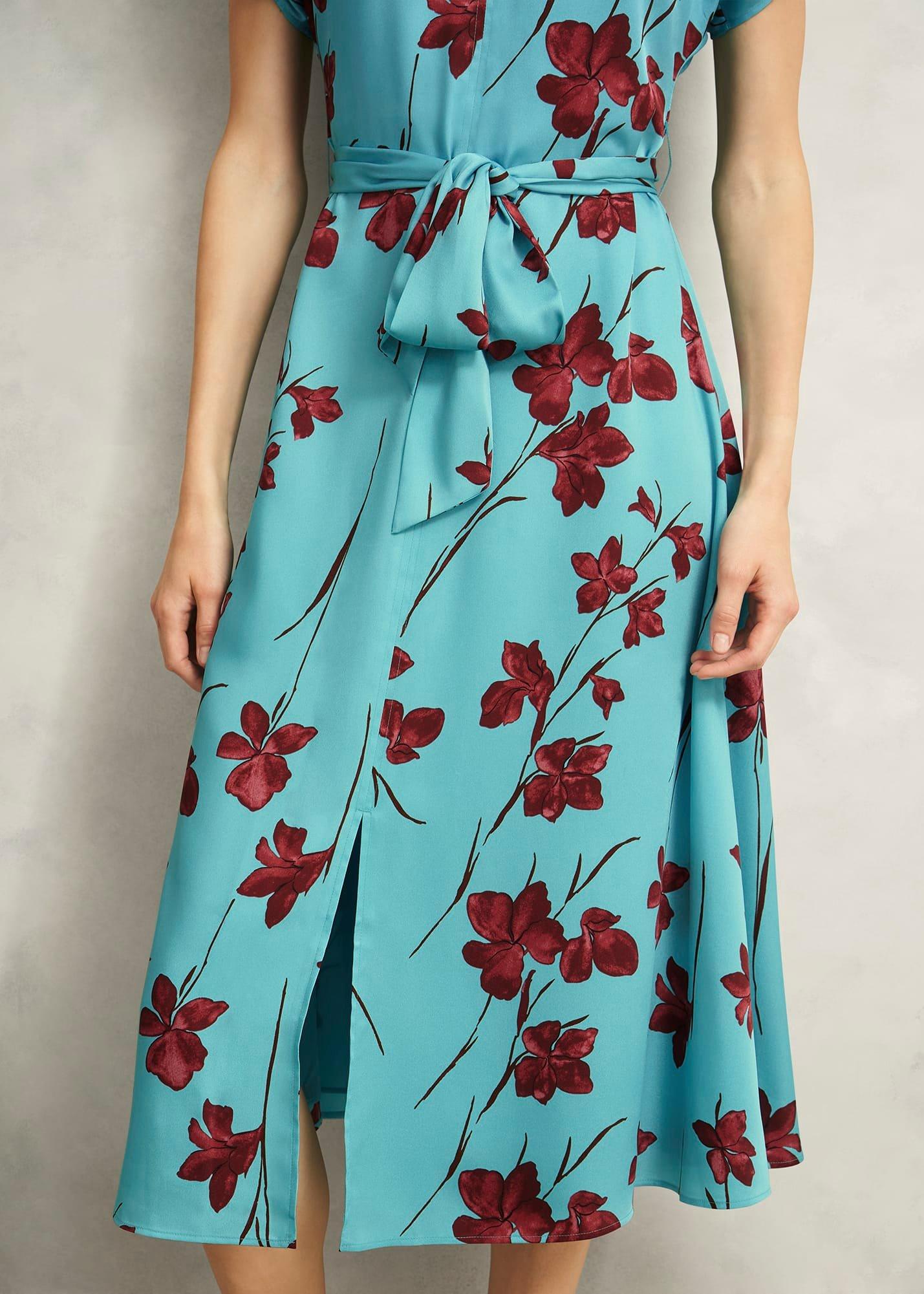 Hardwick Floral Tie Waist Dress, Blue Brown, hi-res