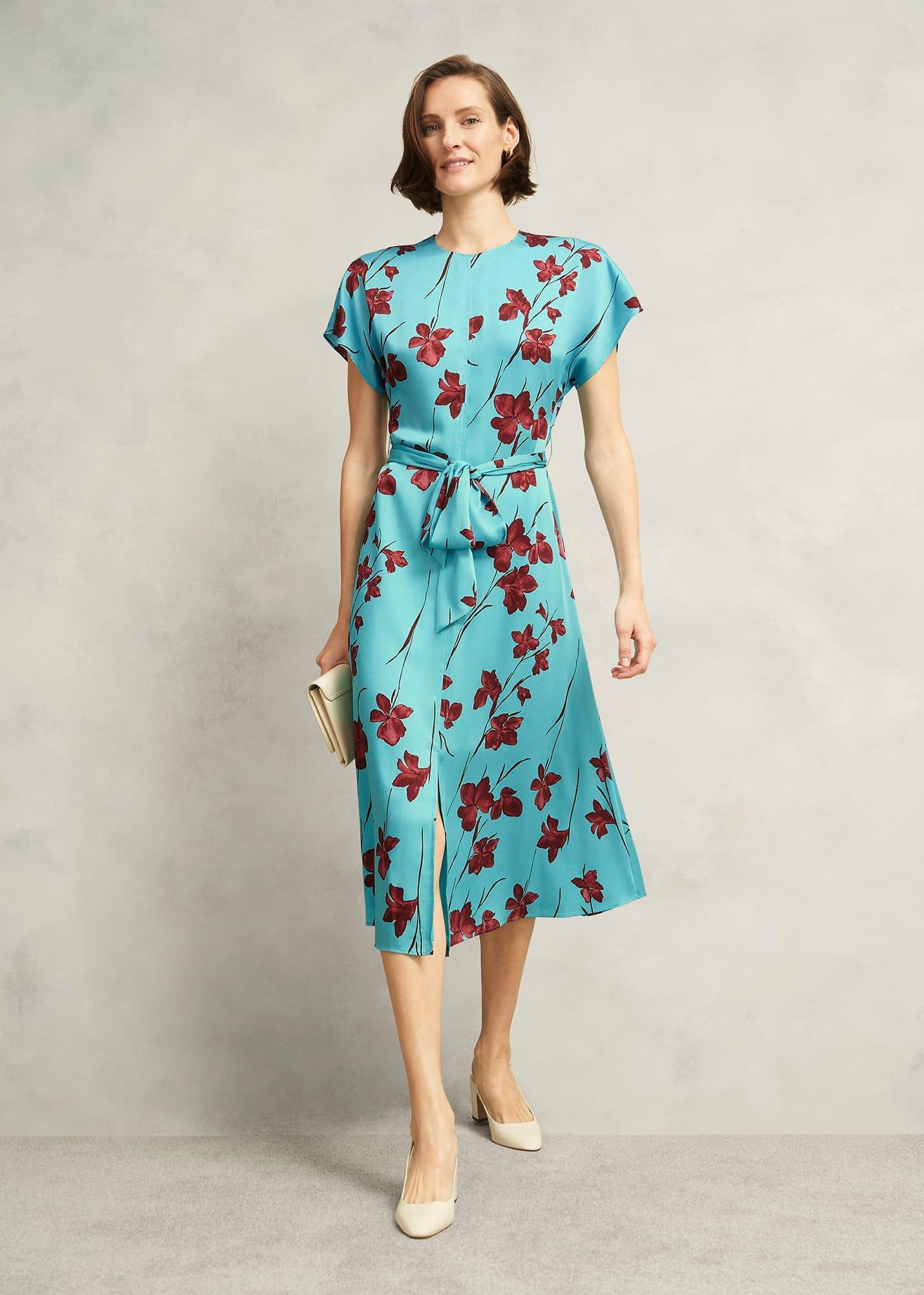 Hardwick Floral Tie Waist Dress, Blue Brown, hi-res