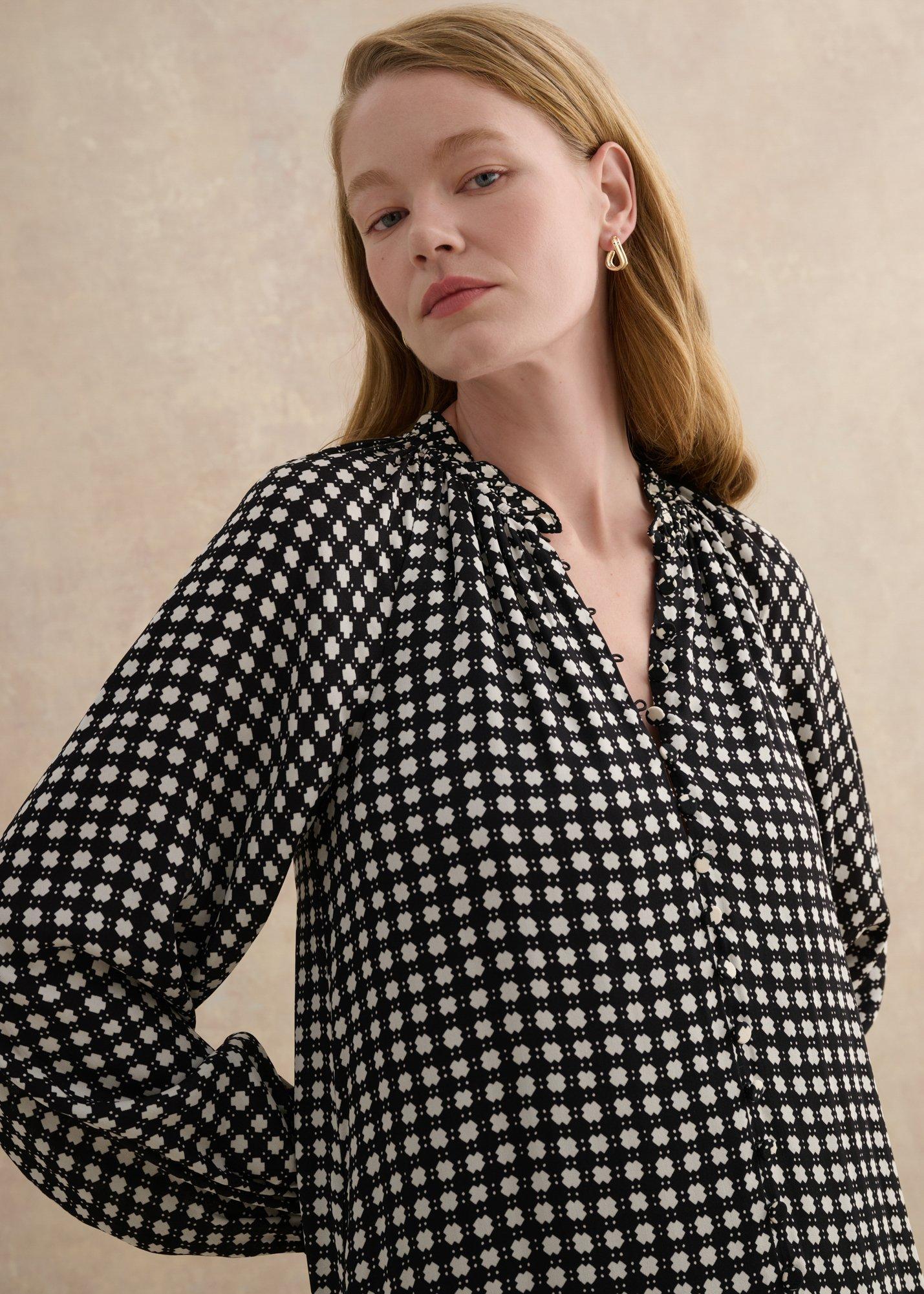 Hewlett Geo Mini Dress, Black Cream, hi-res