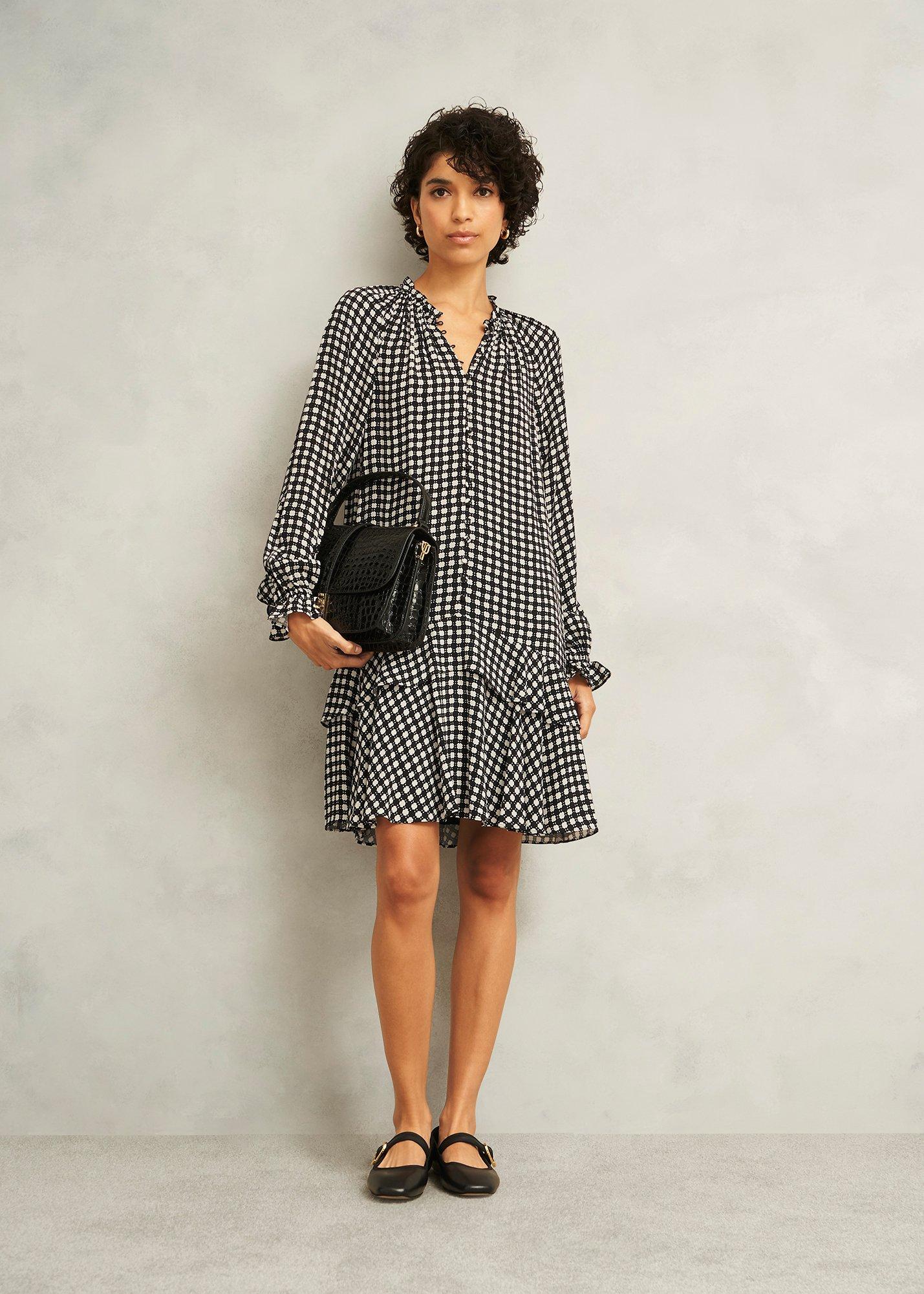 Hewlett Geo Mini Dress, Black Cream, hi-res