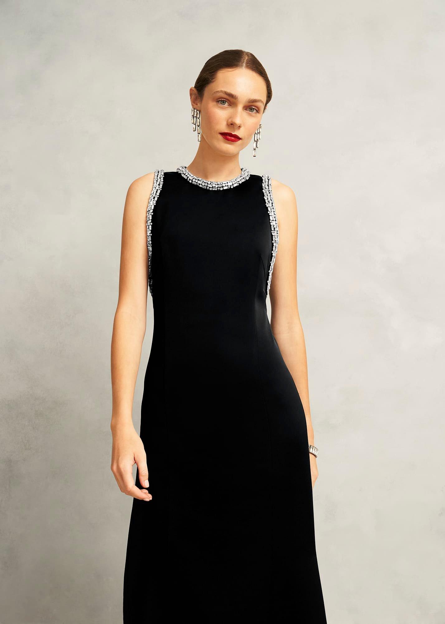 Angelina Trimmed Column Maxi Dress, Black, hi-res