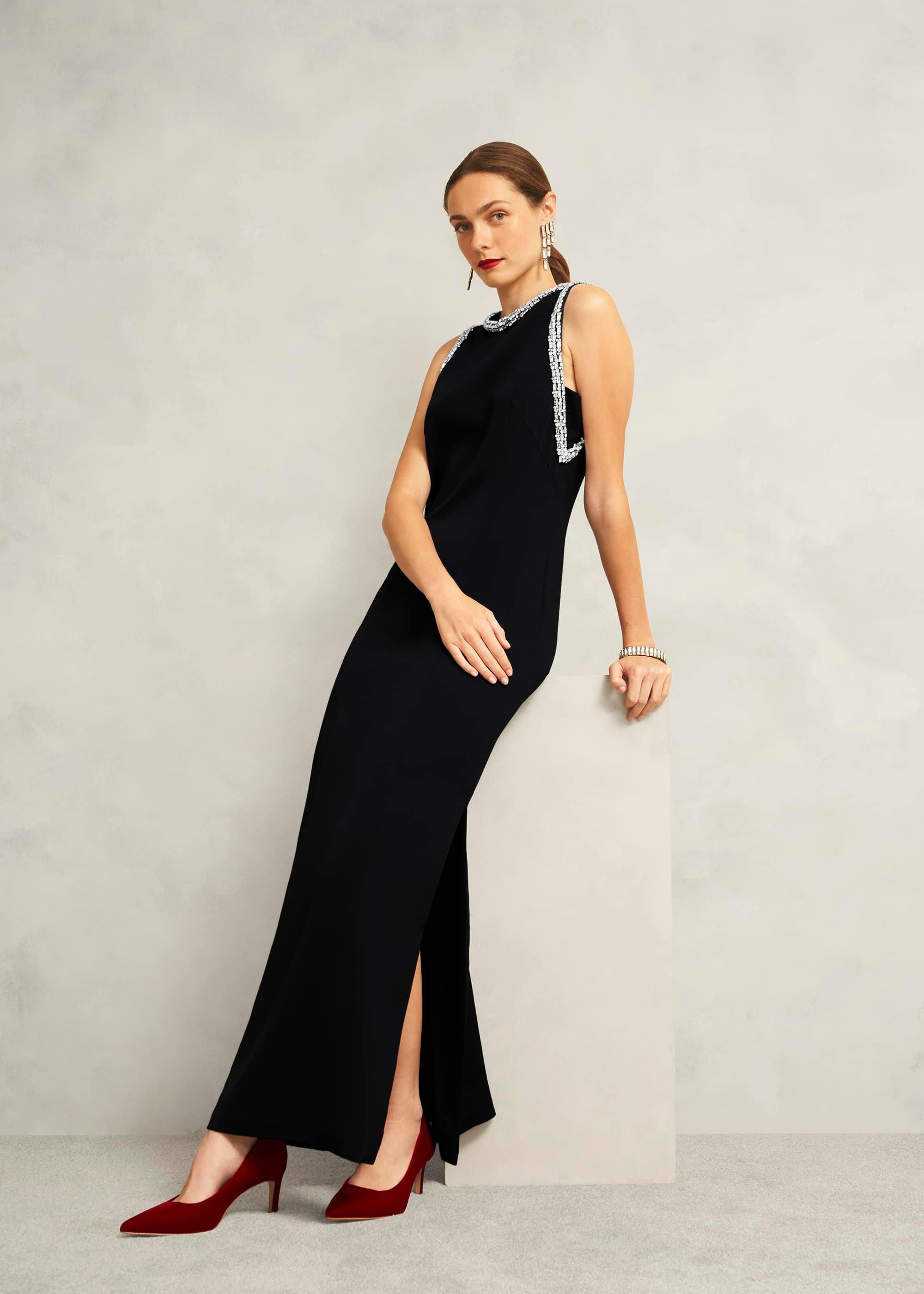 Angelina Trimmed Column Maxi Dress, Black, hi-res