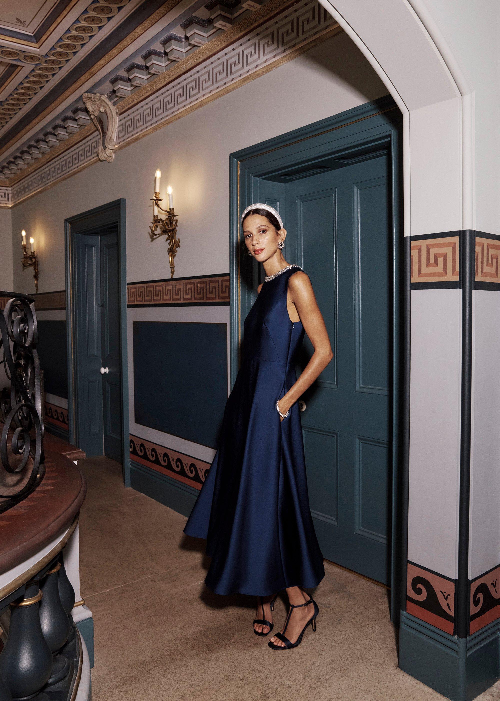 Keira Trimmed Satin Midi Dress