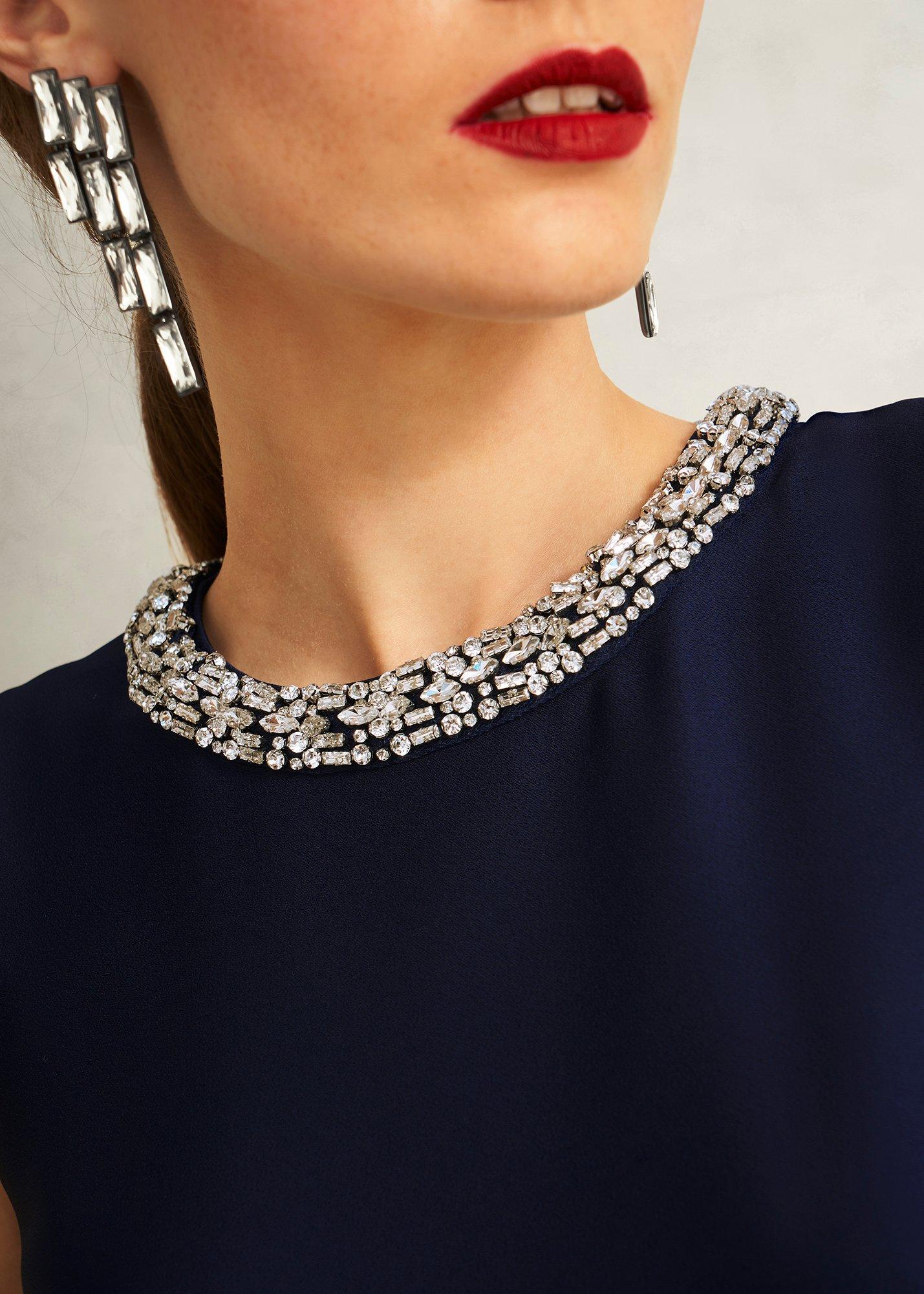 Keira Trimmed Satin Midi Dress, Midnight, hi-res