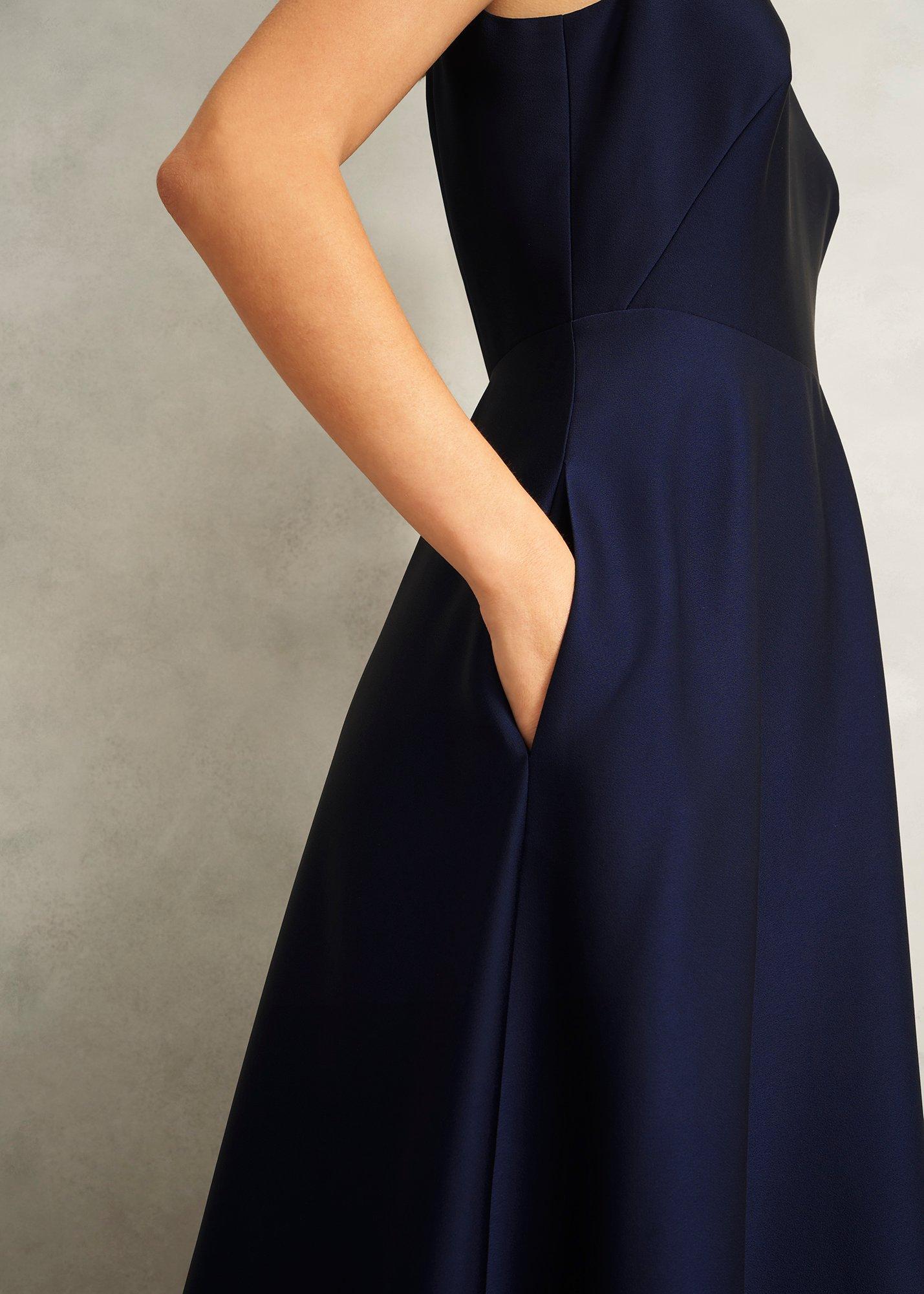 Keira Trimmed Satin Midi Dress, Midnight, hi-res