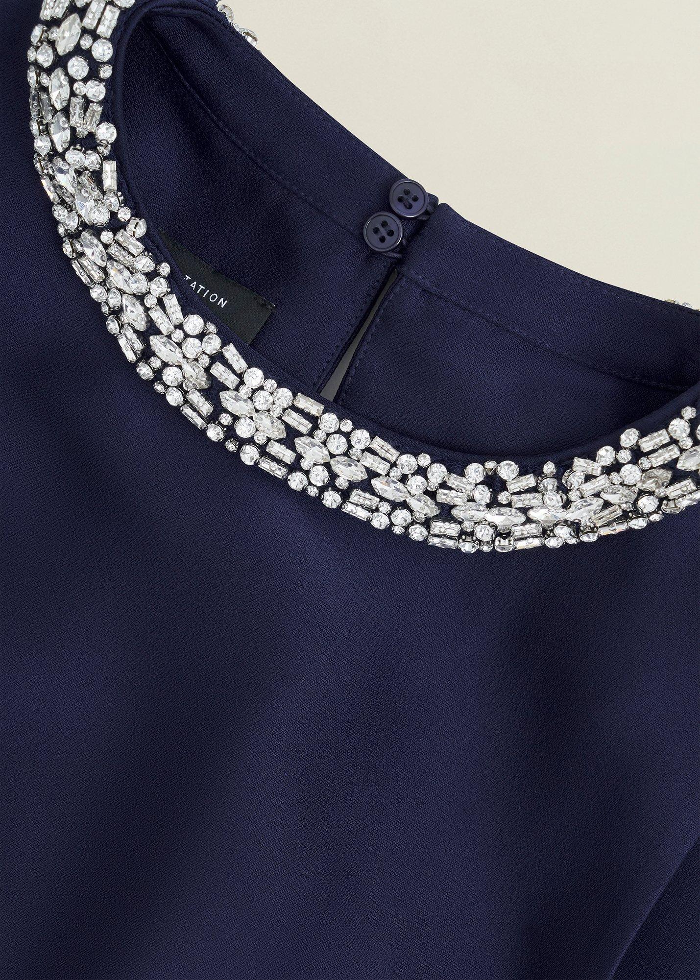 Keira Trimmed Satin Midi Dress, Midnight, hi-res