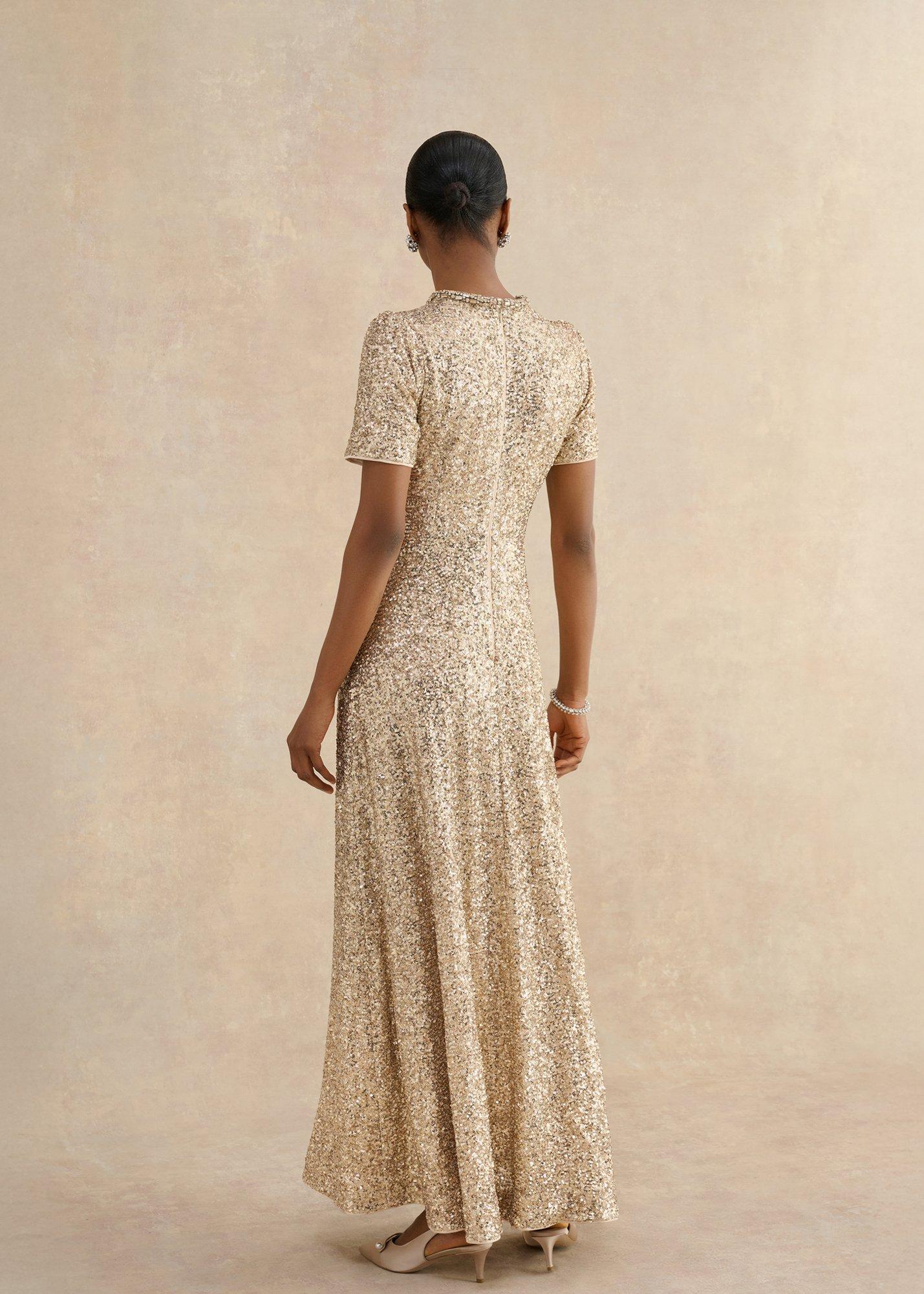 Shirley Sequin Trimmed Maxi Dress, Champagne, hi-res