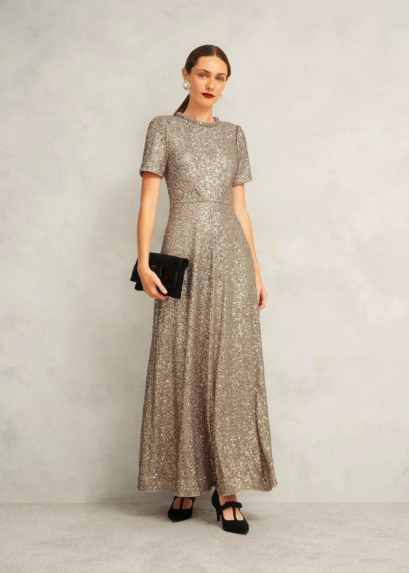 Shirley Sequin Trimmed Maxi Dress, Champagne, hi-res