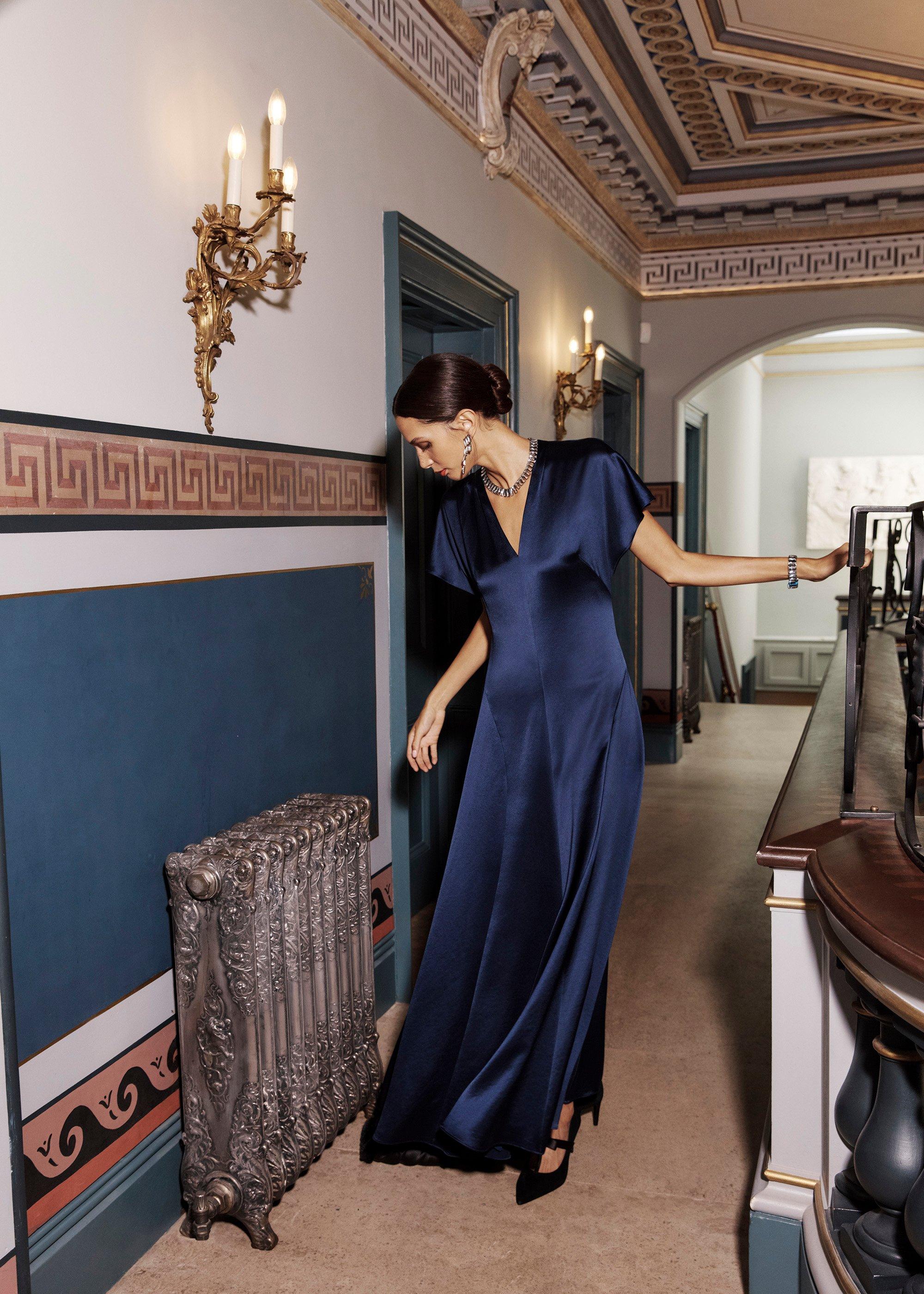 Grace Satin V Neck Maxi Dress