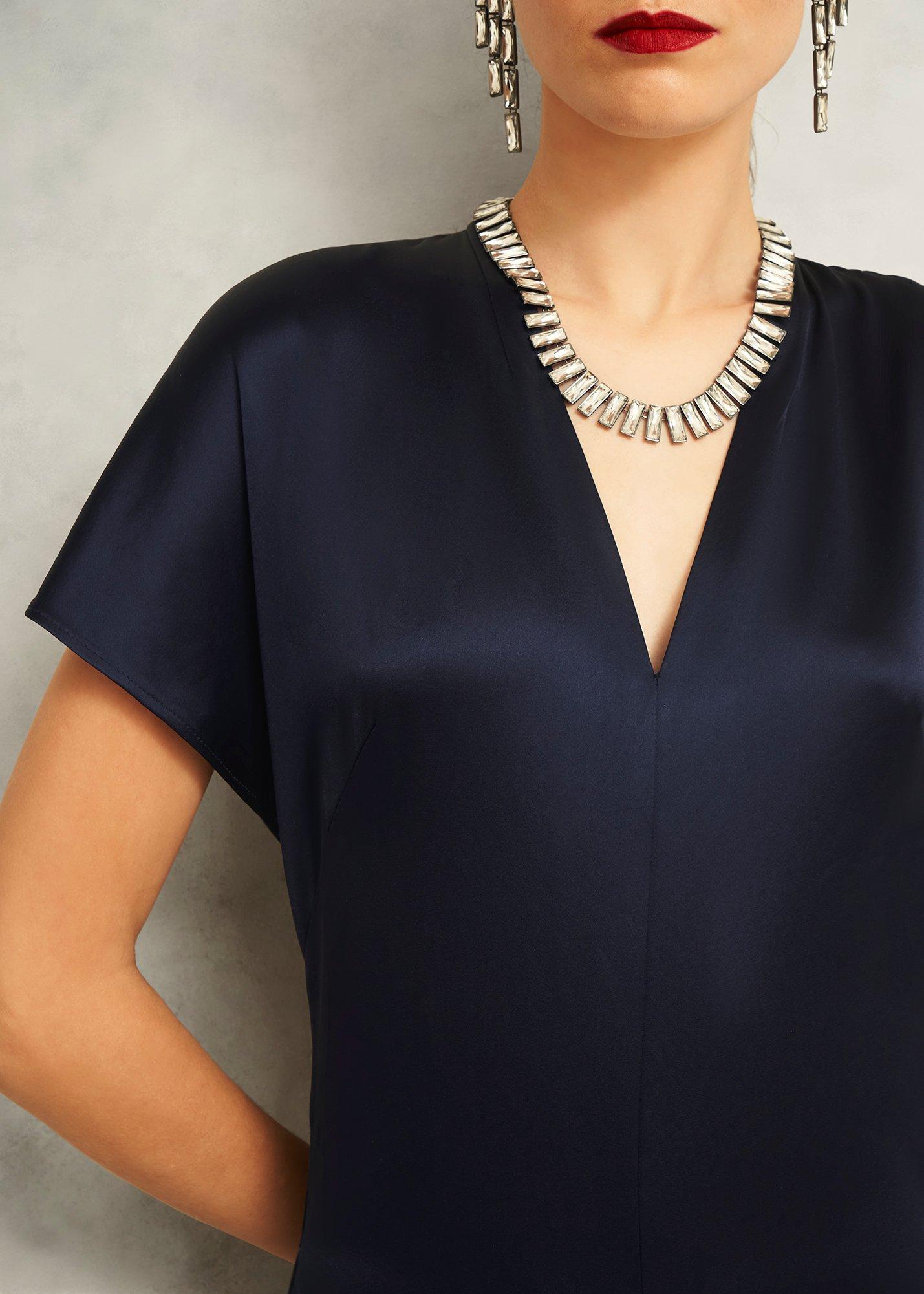 Grace Satin V Neck Maxi Dress, Midnight Navy, hi-res