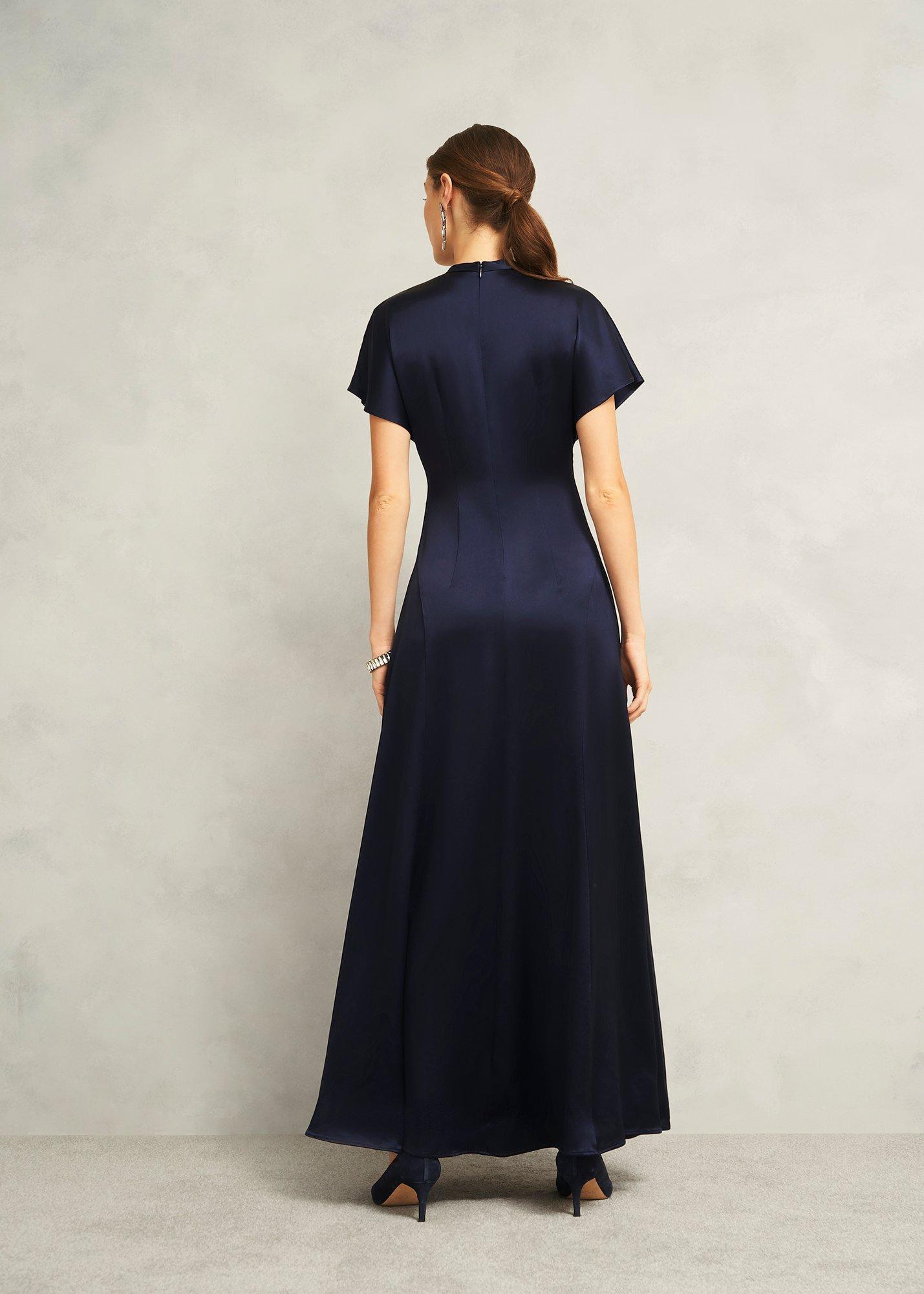 Grace Satin V Neck Maxi Dress, Midnight Navy, hi-res
