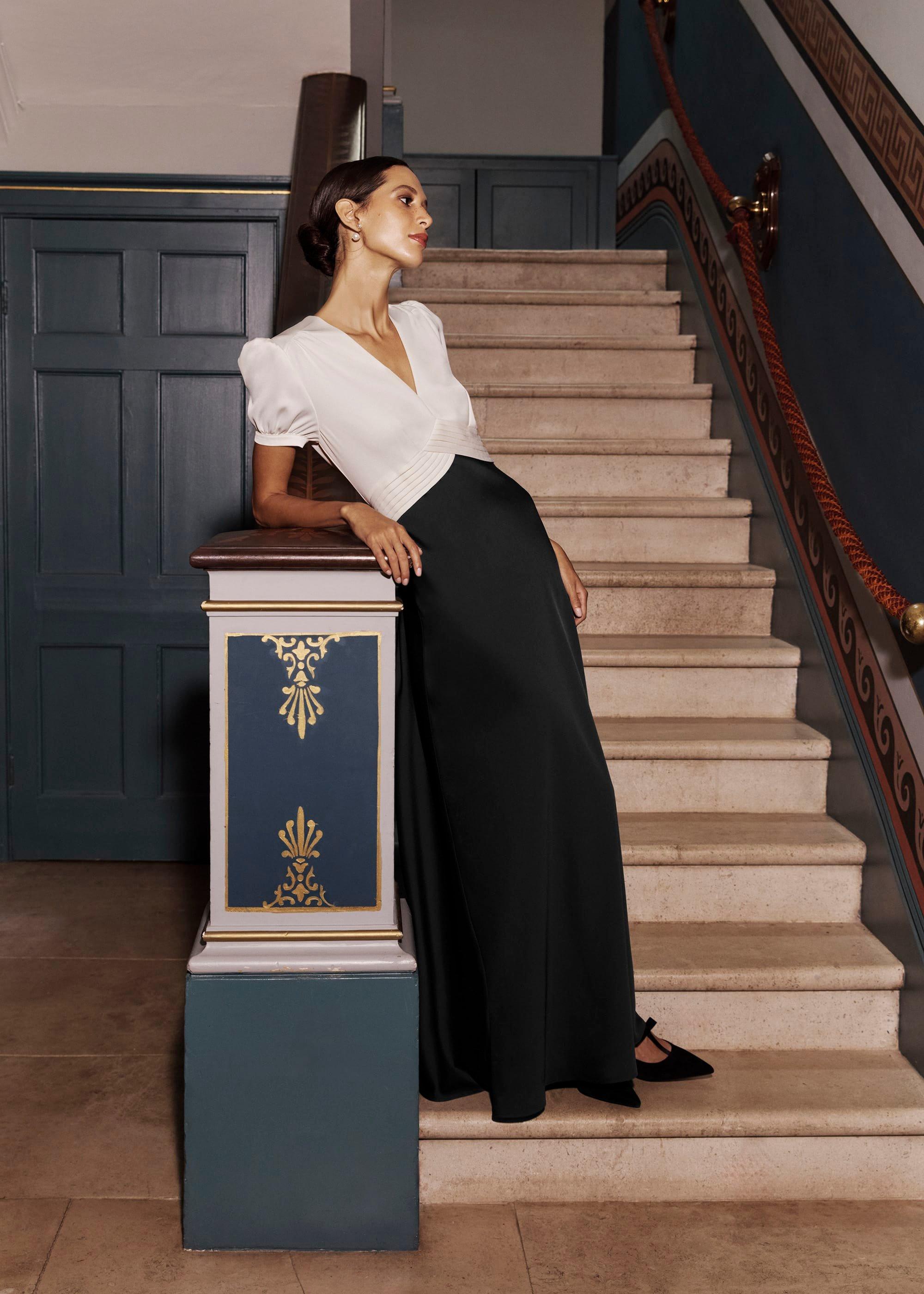 Elizabeth Colourblock Satin Maxi Dress