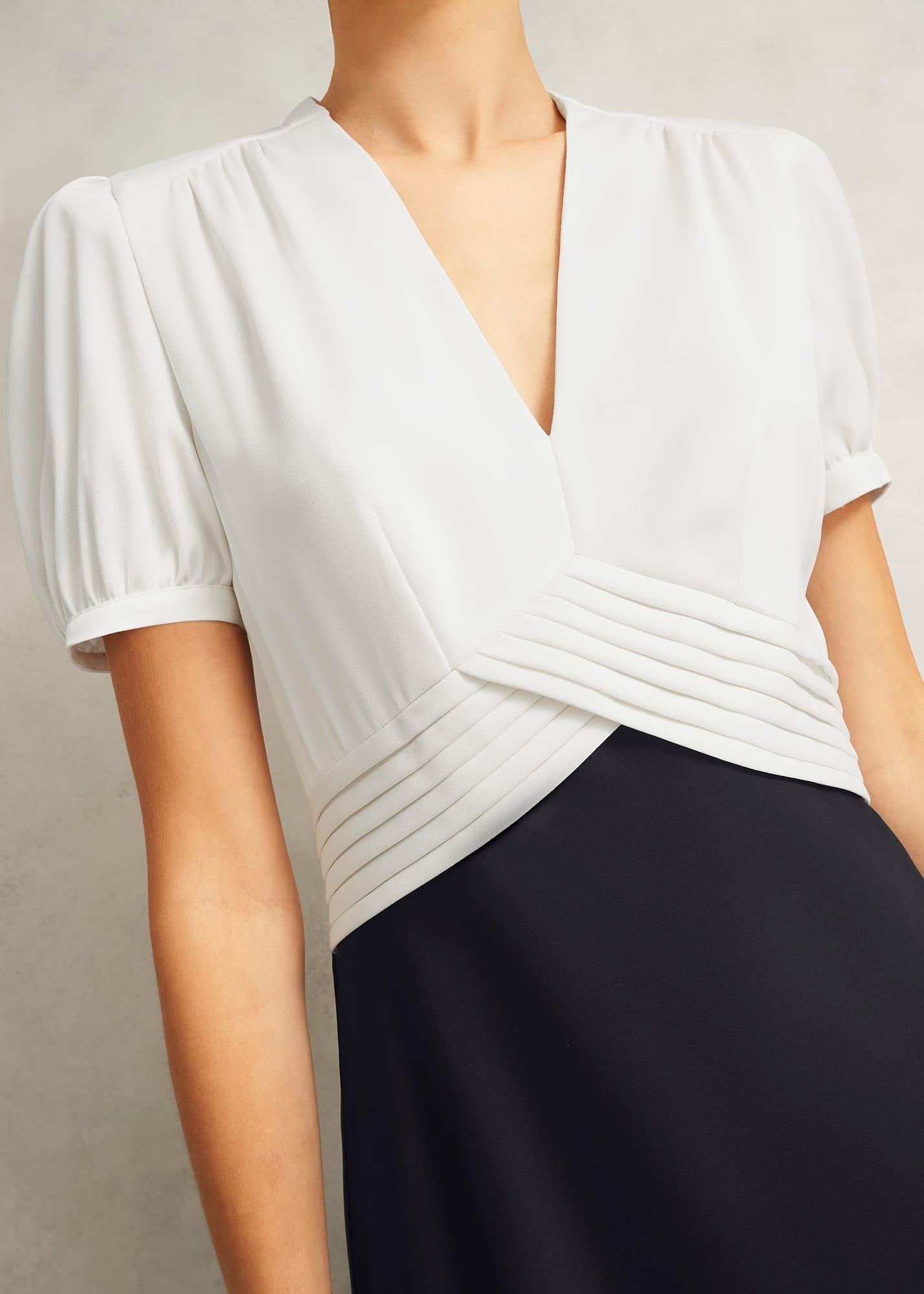 Elizabeth Colourblock Satin Maxi Dress, Black Ivory, hi-res