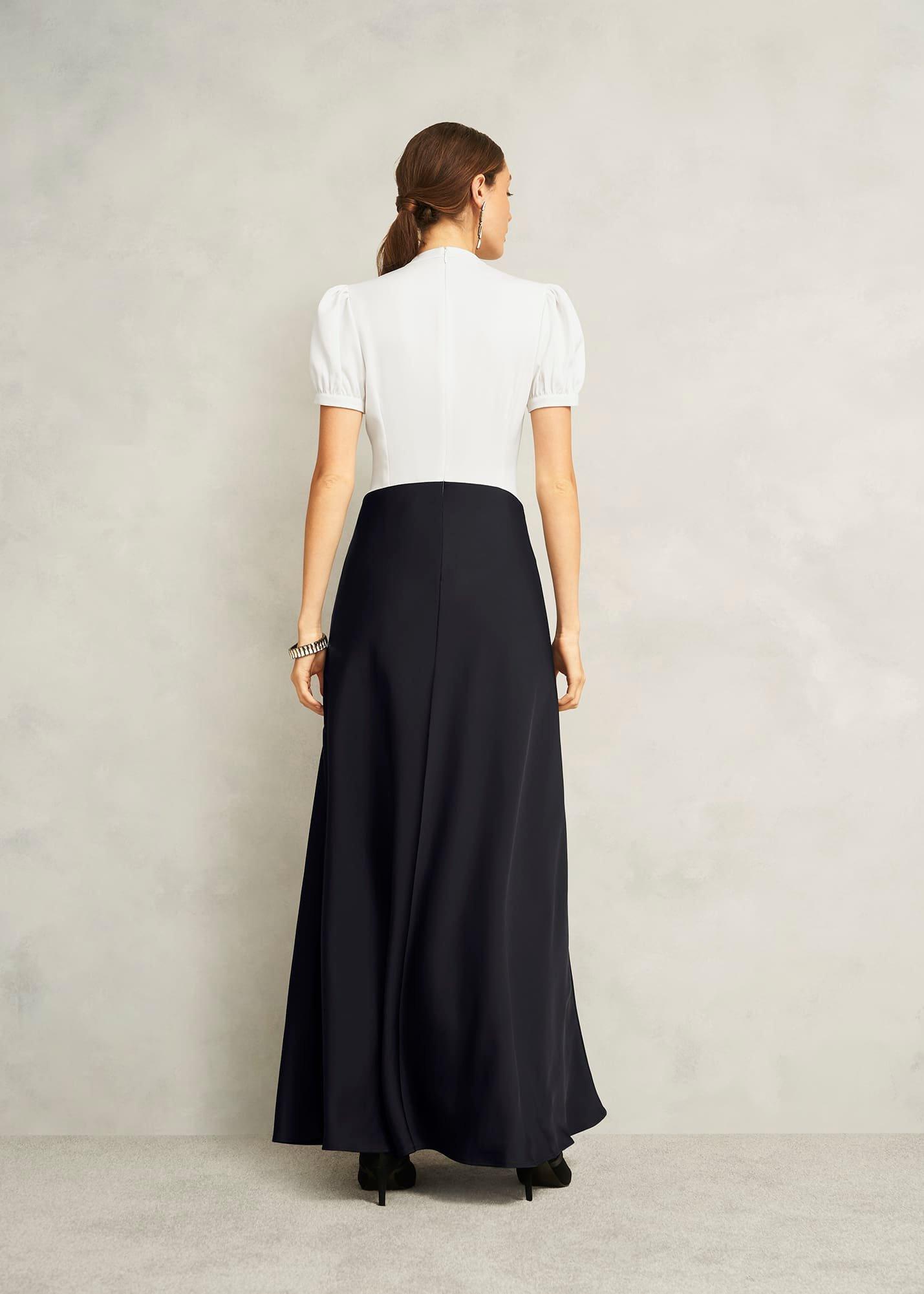 Elizabeth Colourblock Satin Maxi Dress, Black Ivory, hi-res