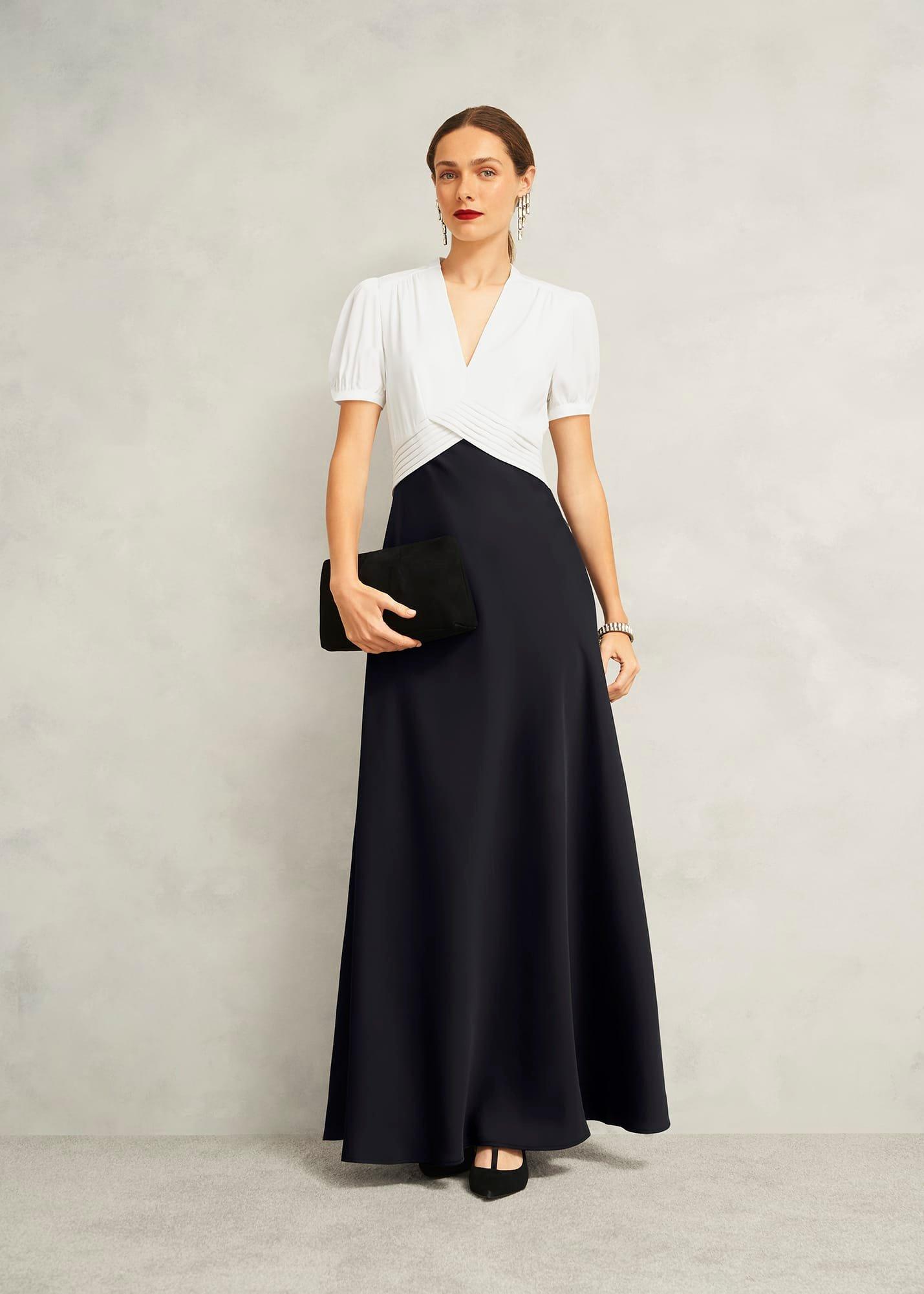 Elizabeth Colourblock Satin Maxi Dress, Black Ivory, hi-res