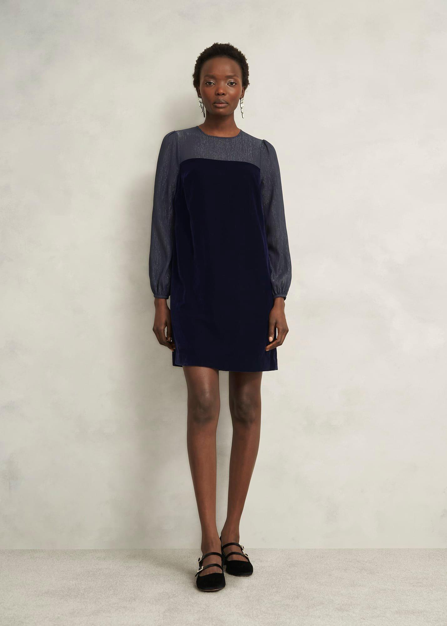 Zariah Velvet Dress, Midnight Navy, hi-res