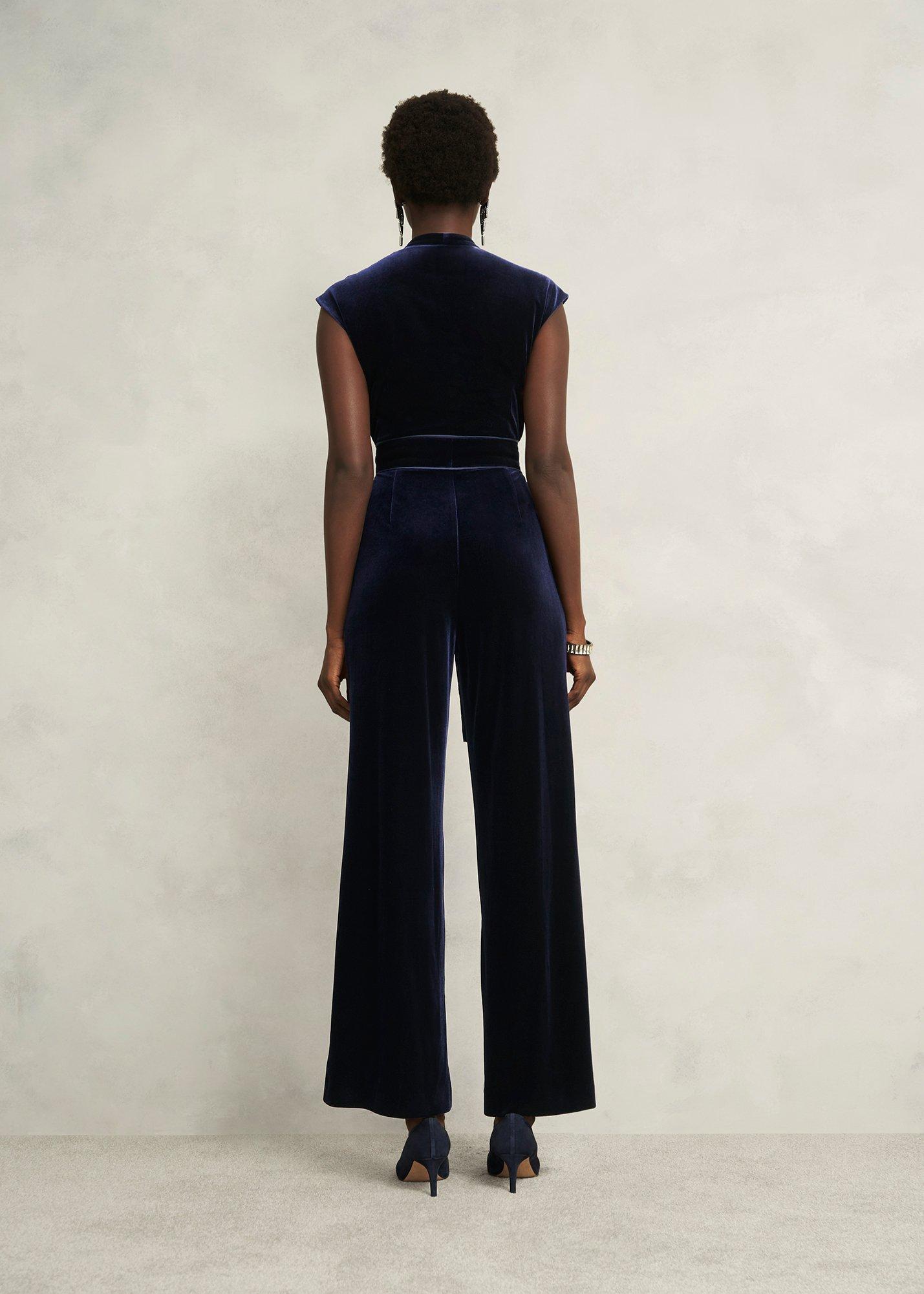 Olive Velvet Jumpsuit, Midnight Navy, hi-res