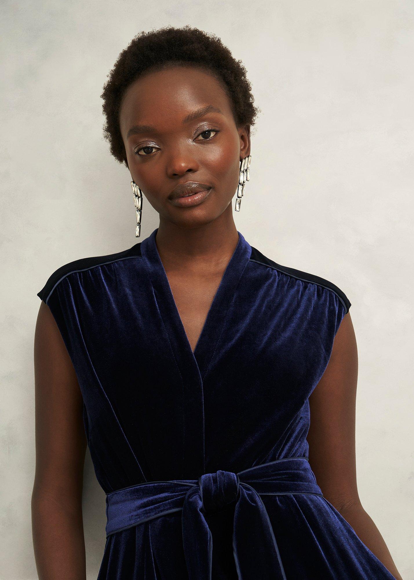 Olive Velvet Jumpsuit, Midnight Navy, hi-res