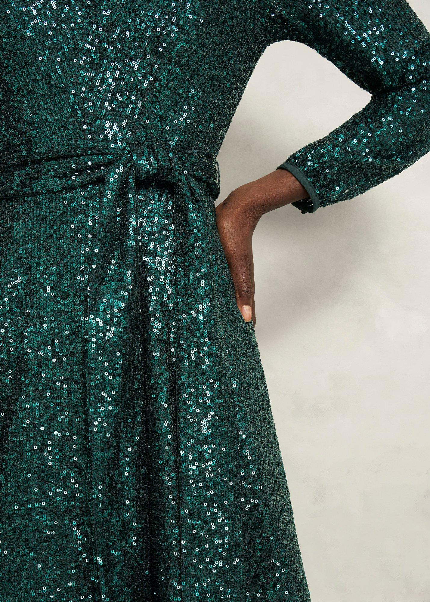 Meadow Sequin Dress, Evergreen, hi-res