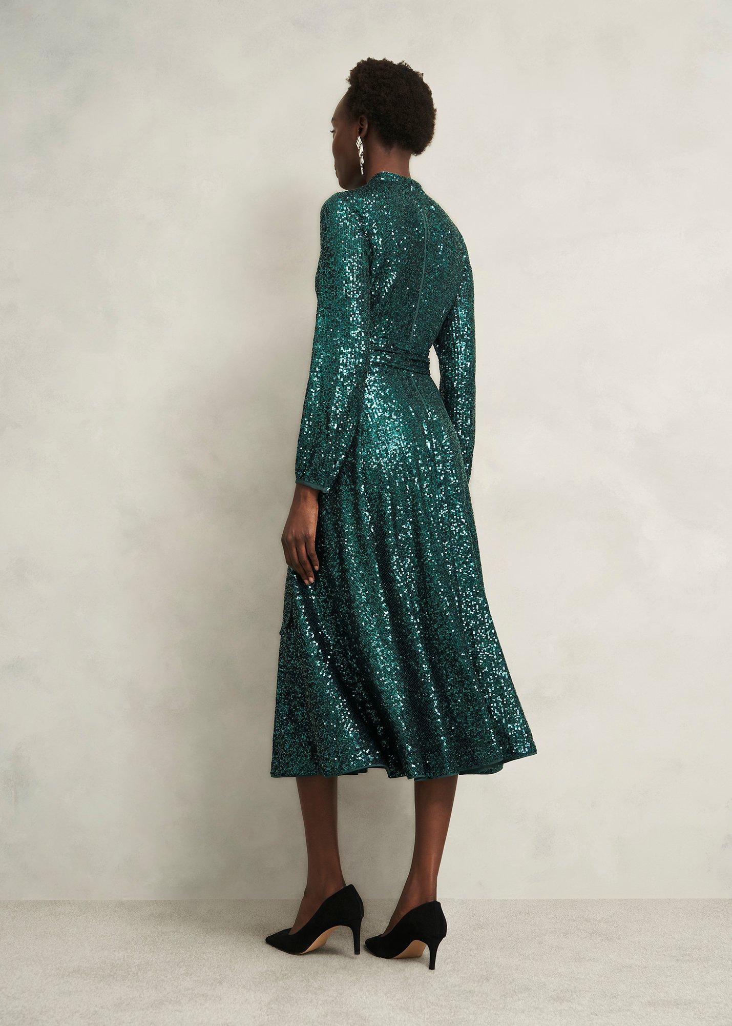 Meadow Sequin Dress, Evergreen, hi-res