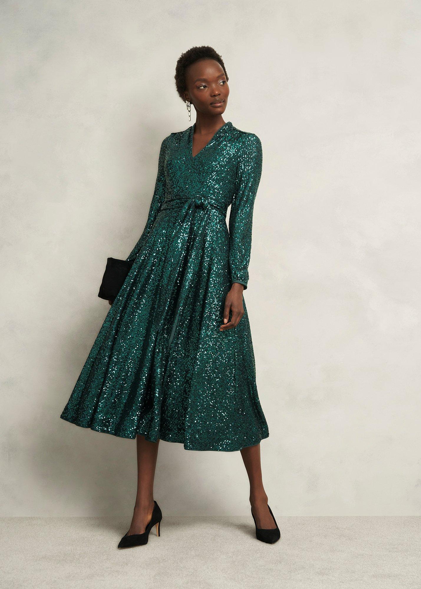 Meadow Sequin Dress, Evergreen, hi-res