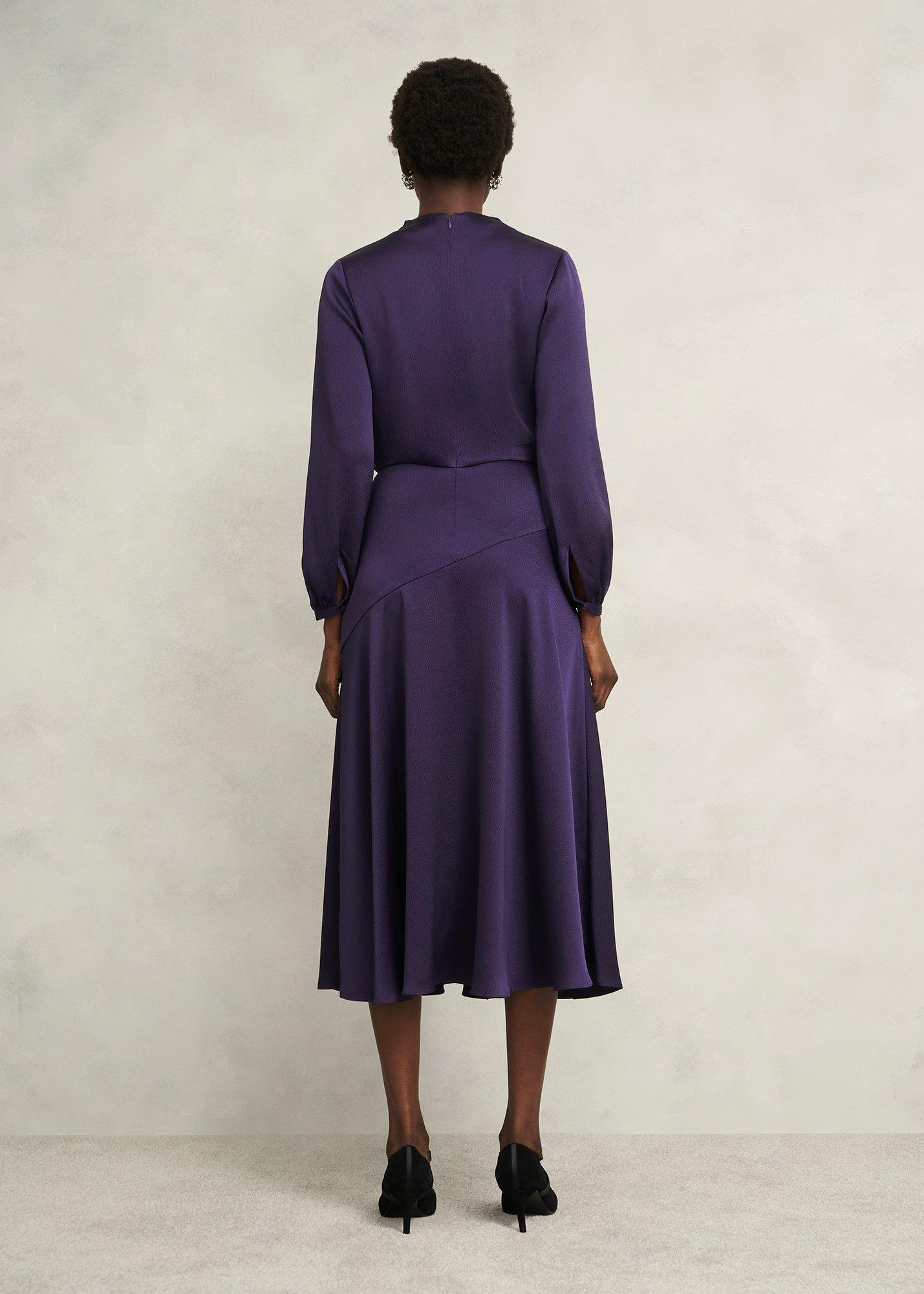 Pearl Textured Satin Dress, Midnight Purple, hi-res