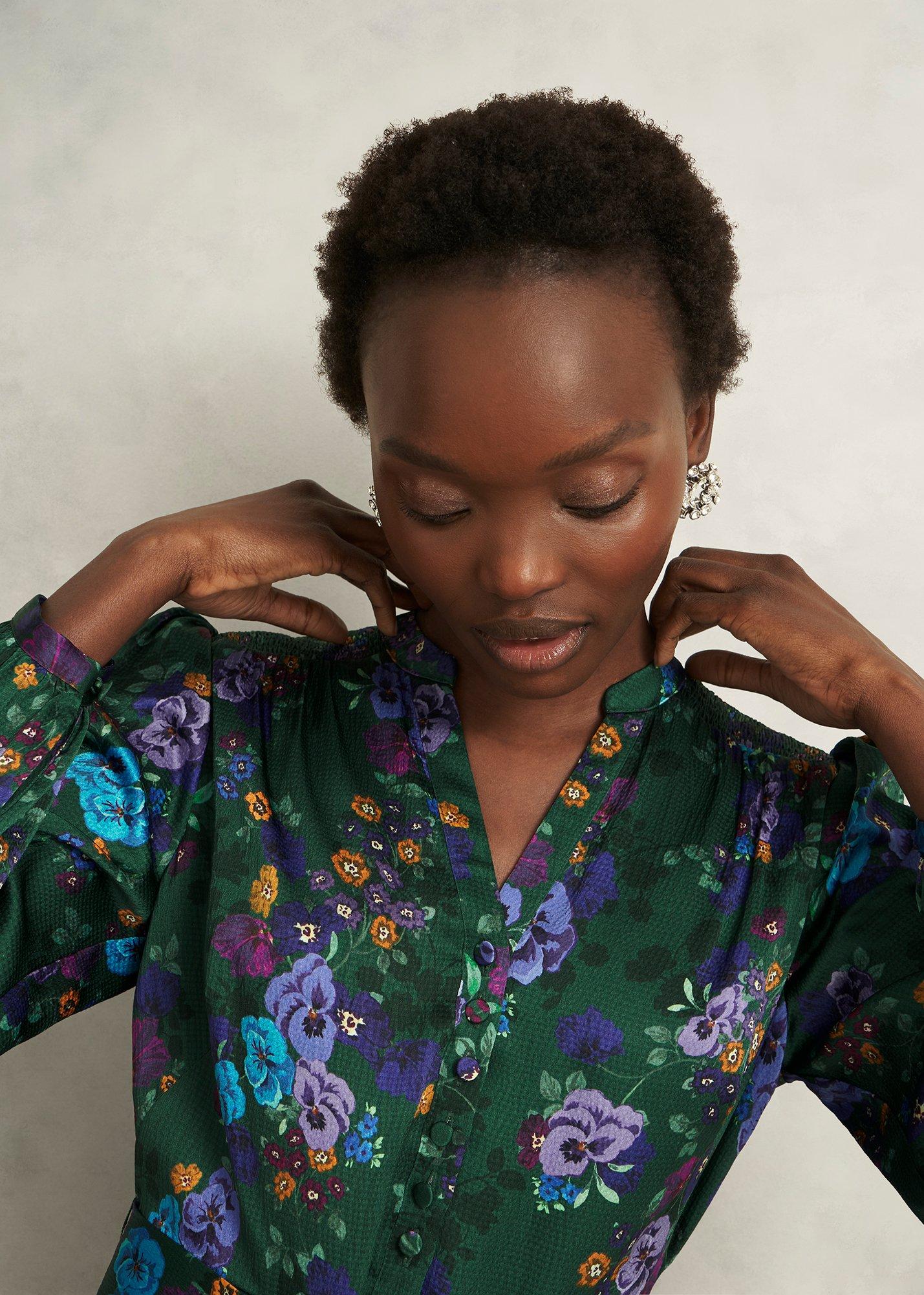 Fatima Tie Belted Dress, Green Multi, hi-res