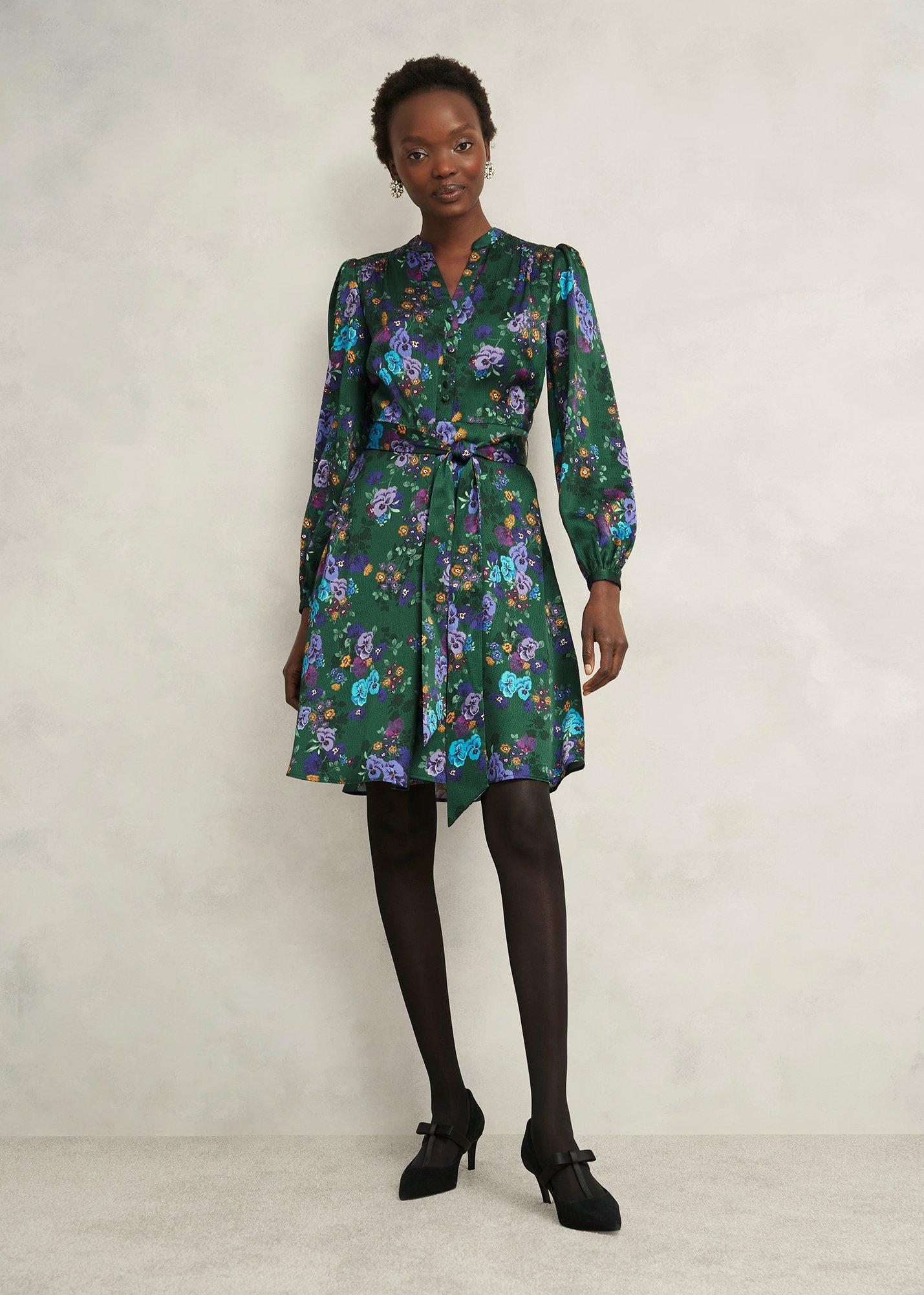 Fatima Tie Belted Dress, Green Multi, hi-res