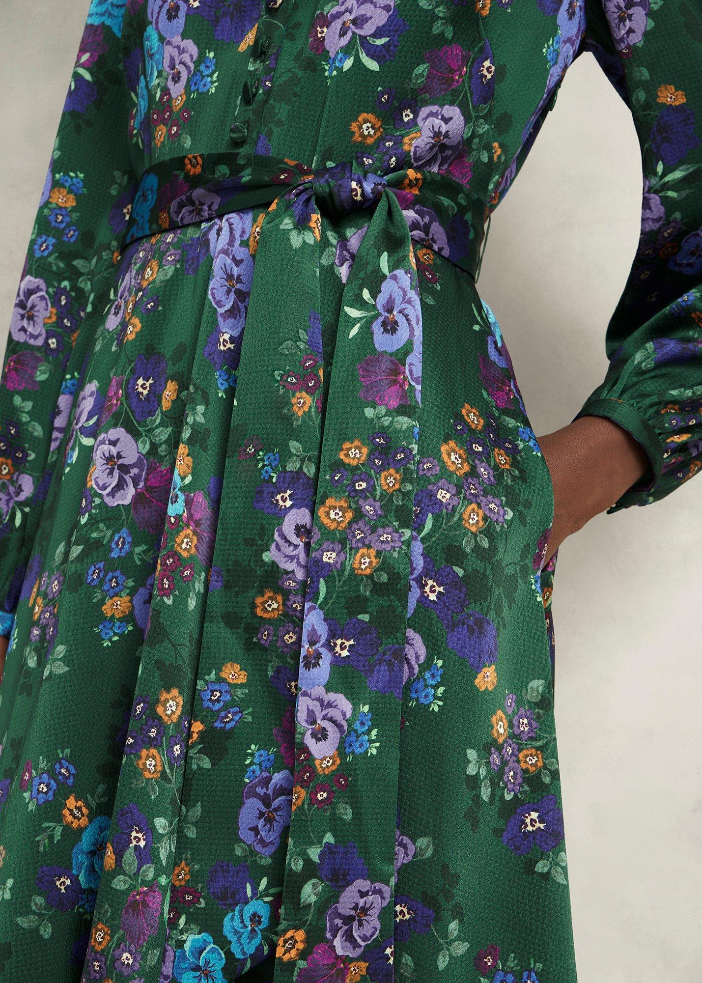 Fatima Tie Belted Dress, Green Multi, hi-res