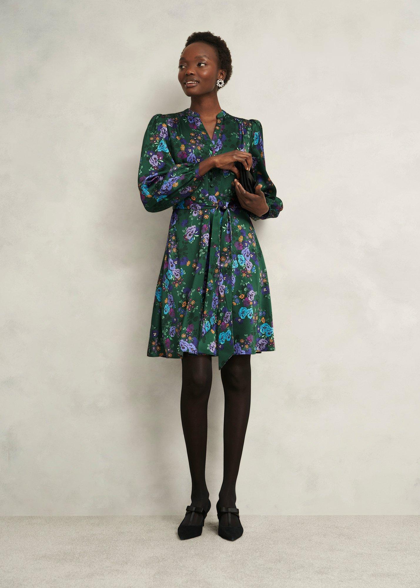 Fatima Tie Belted Dress, Green Multi, hi-res