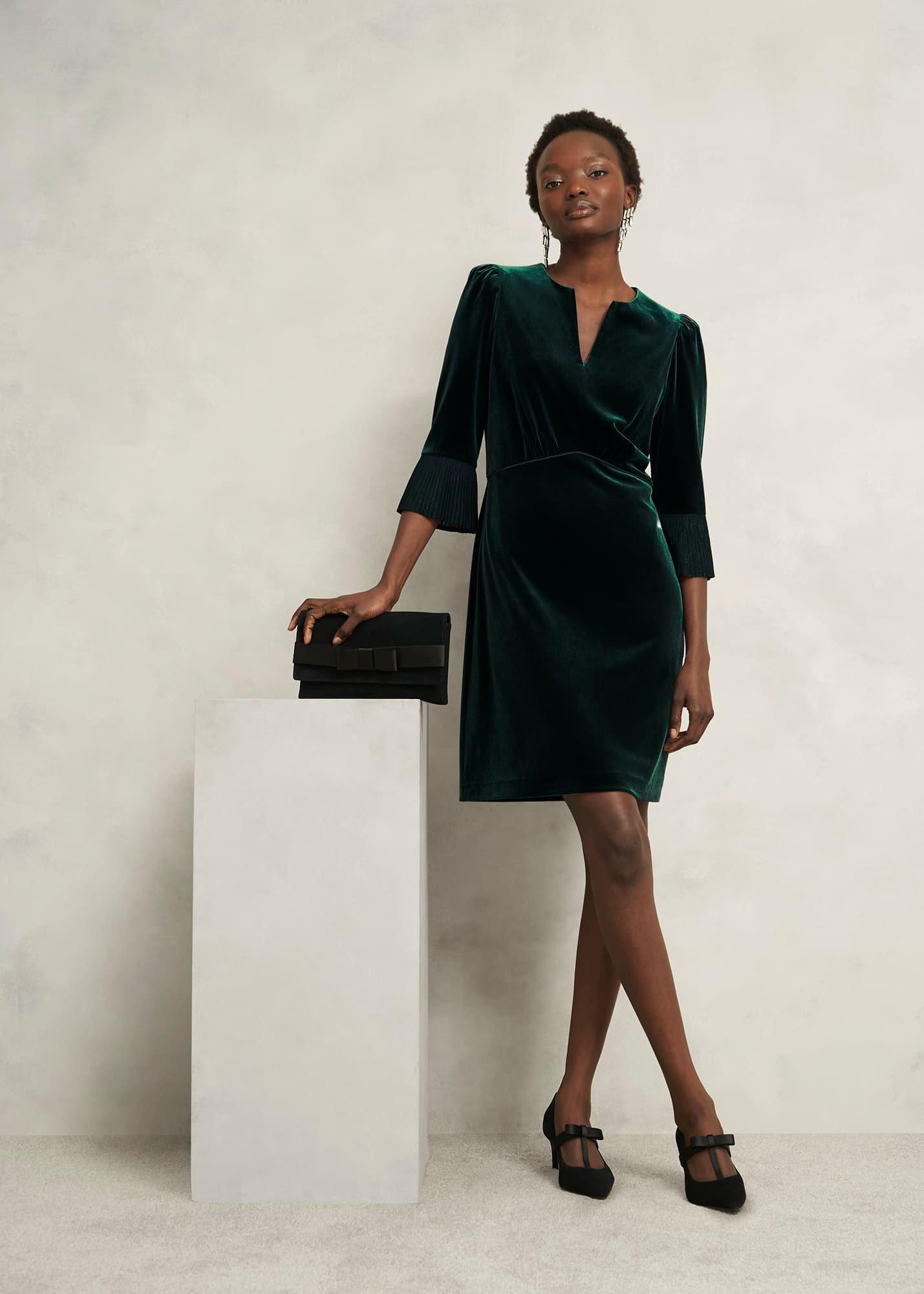 Violet Velvet Dress, Evergreen, hi-res