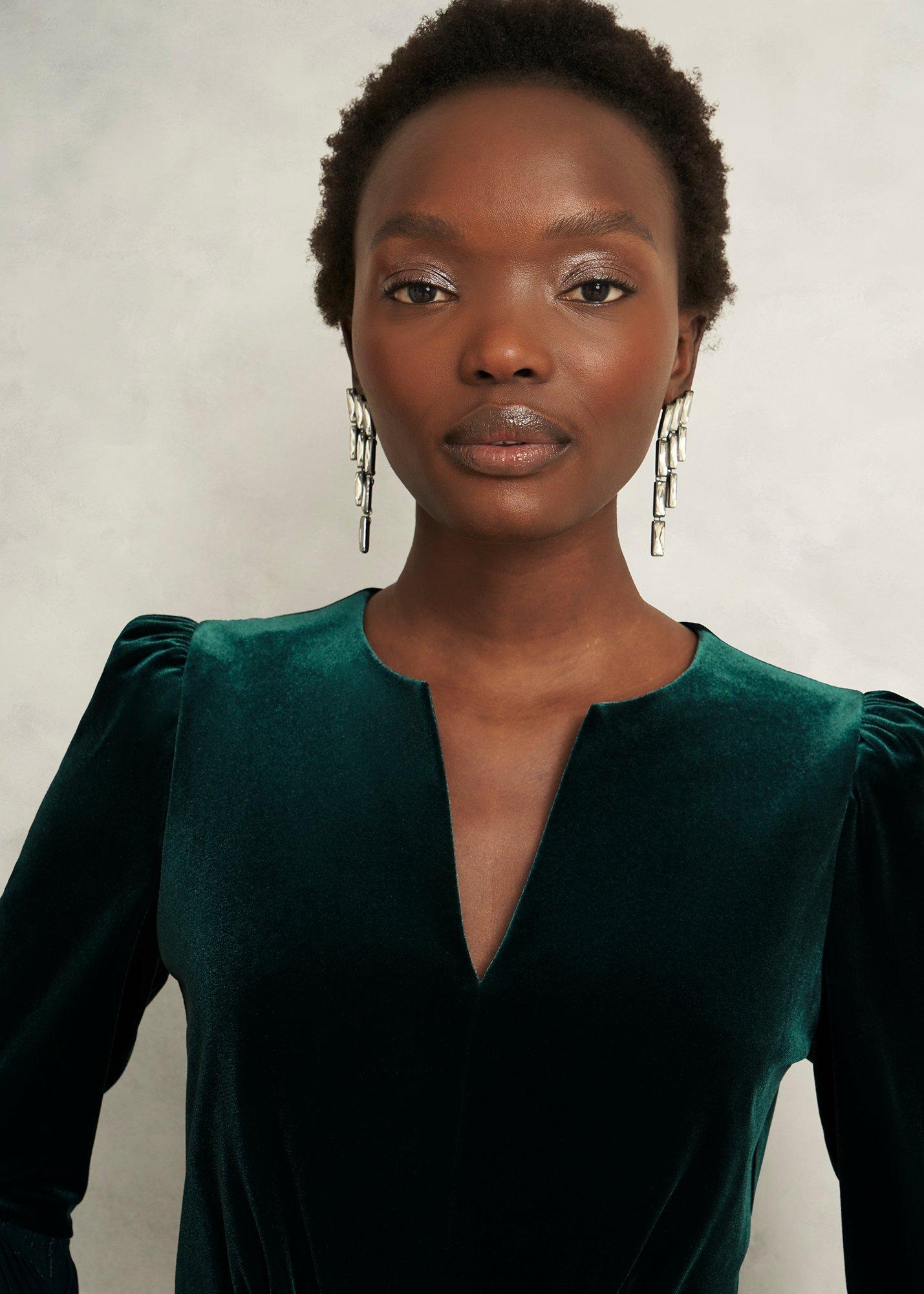 Petite Violet Velvet Dress, Evergreen, hi-res