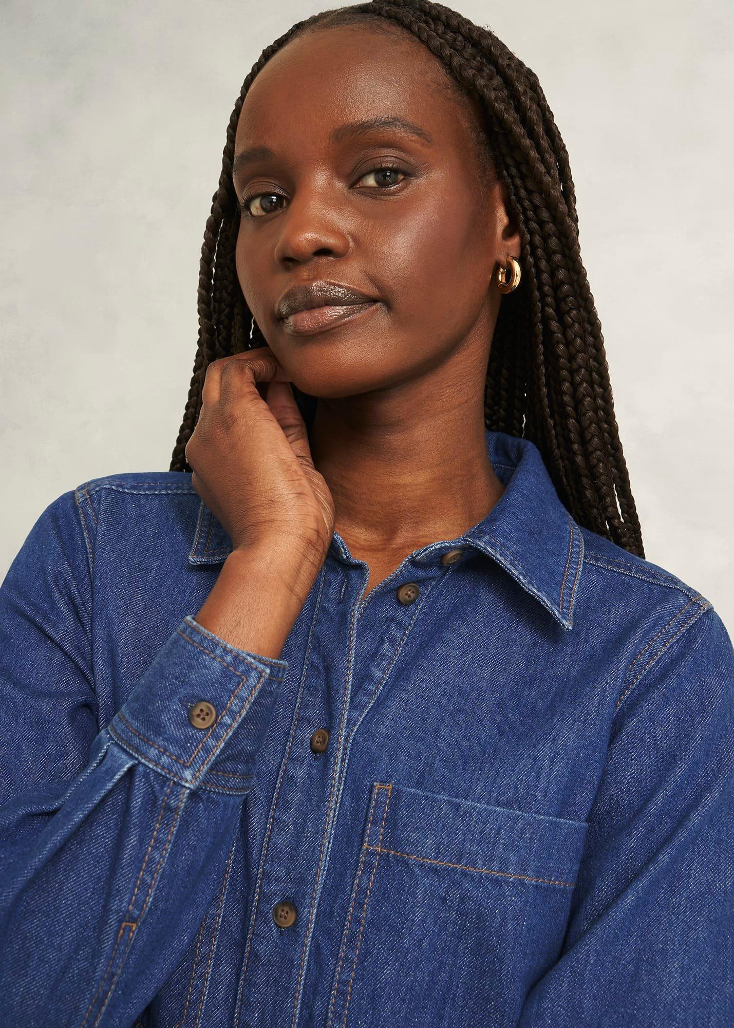 Francesca Denim Dress, Mid Wash Blue, hi-res