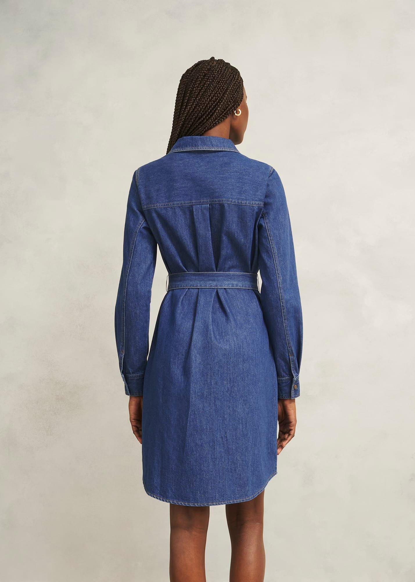 Francesca Denim Dress, Mid Wash Blue, hi-res