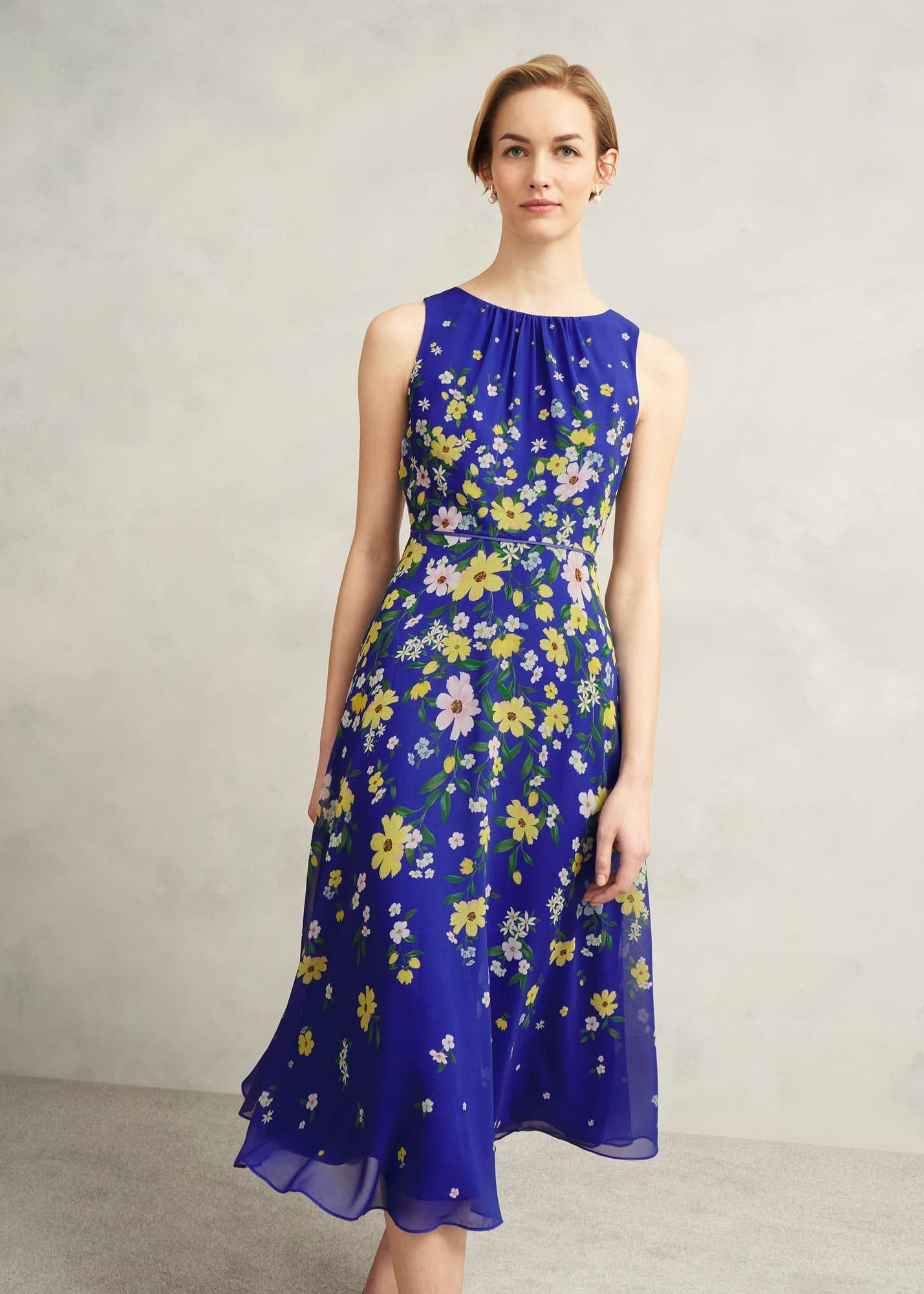 Carly Gathered Neck Dress, Blue Multi, hi-res