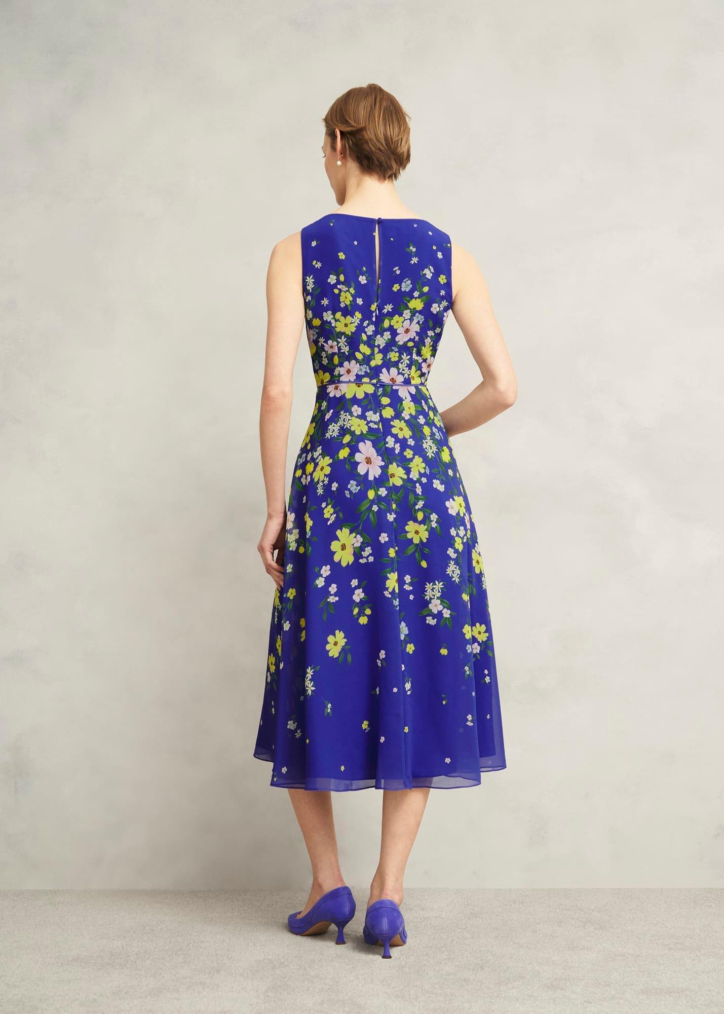 Petite Carly Gathered Neck Dress, Blue Multi, hi-res