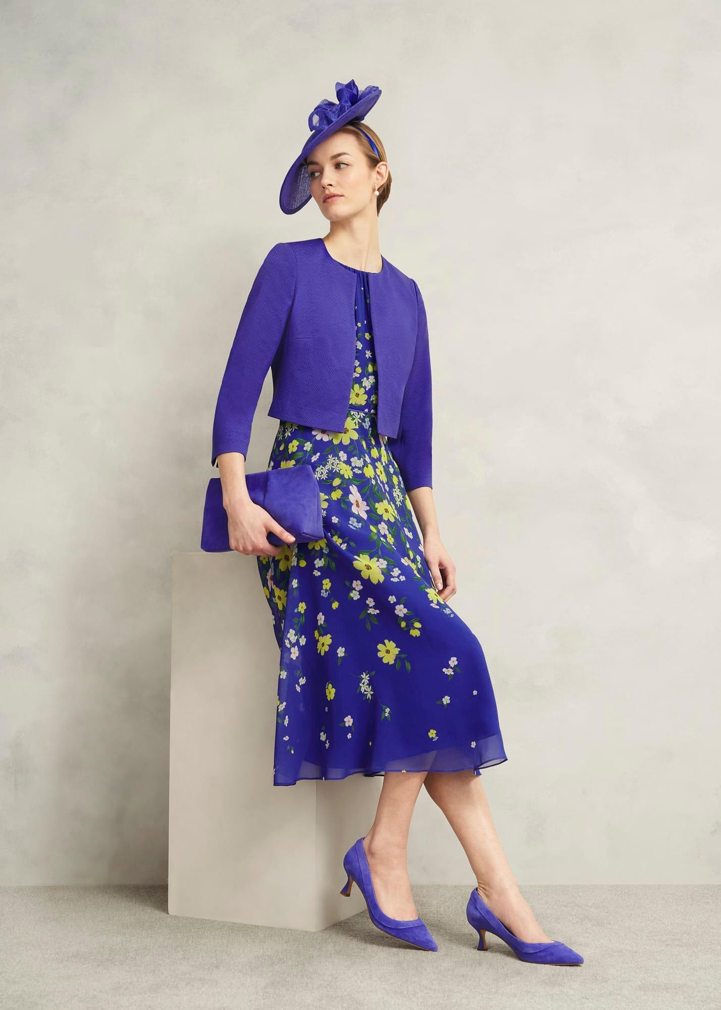 Petite Carly Gathered Neck Dress, Blue Multi, hi-res