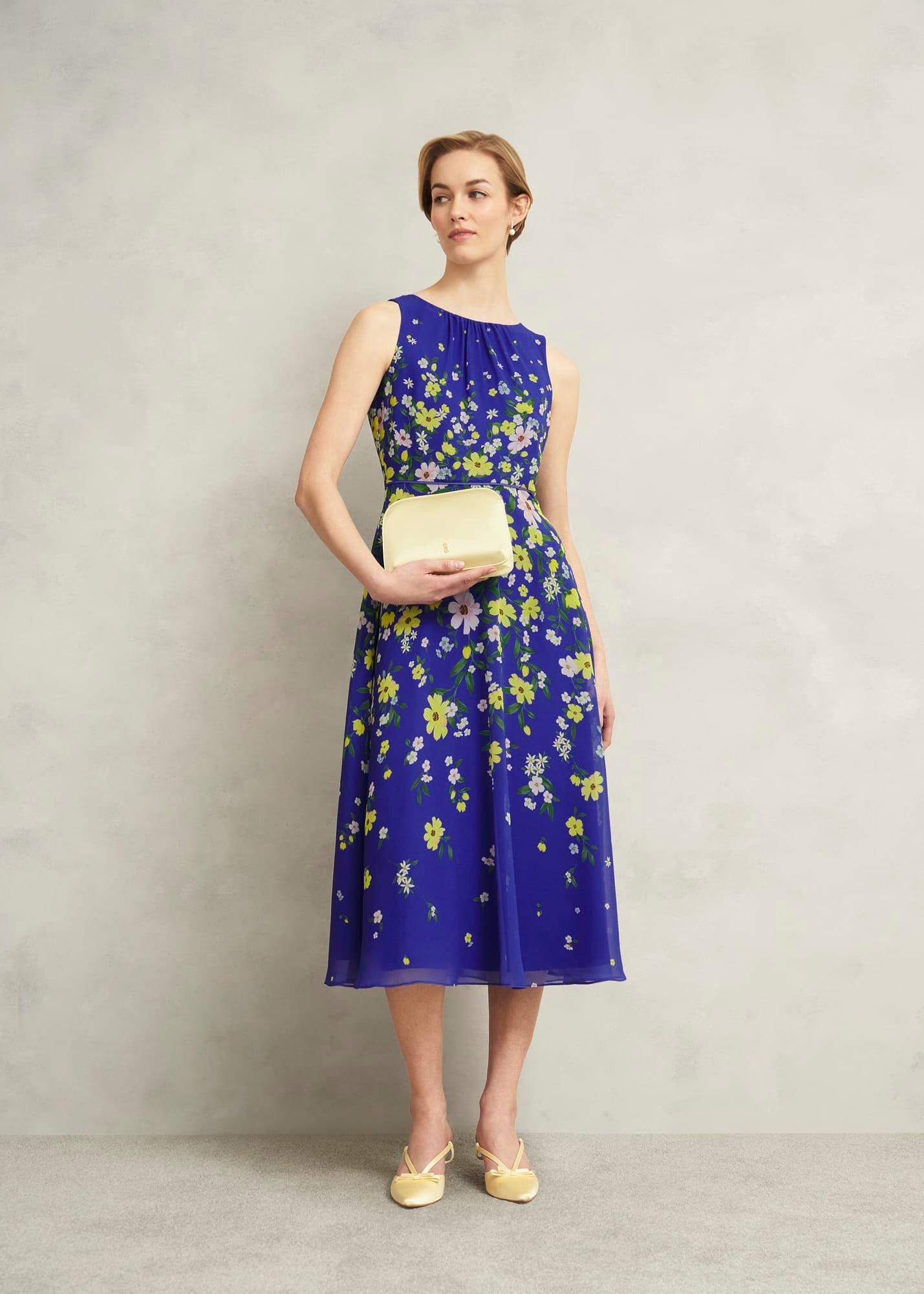 Petite Carly Gathered Neck Dress, Blue Multi, hi-res