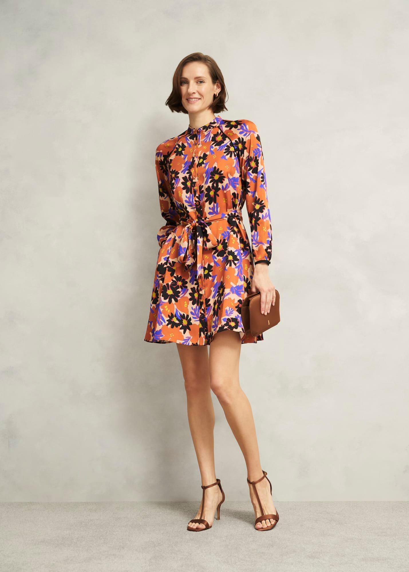 Coworth Floral Tie-Waist Mini Dress, Beige Multi, hi-res