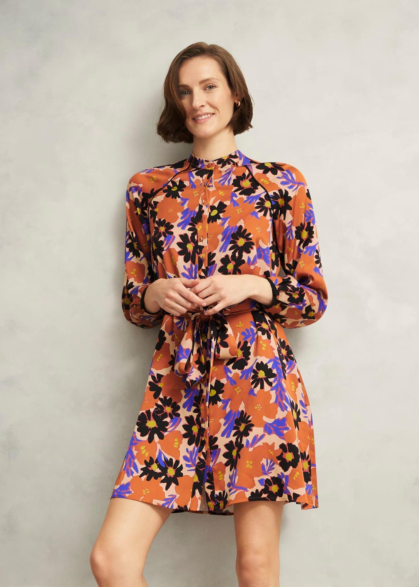 Coworth Floral Tie-Waist Mini Dress, Beige Multi, hi-res