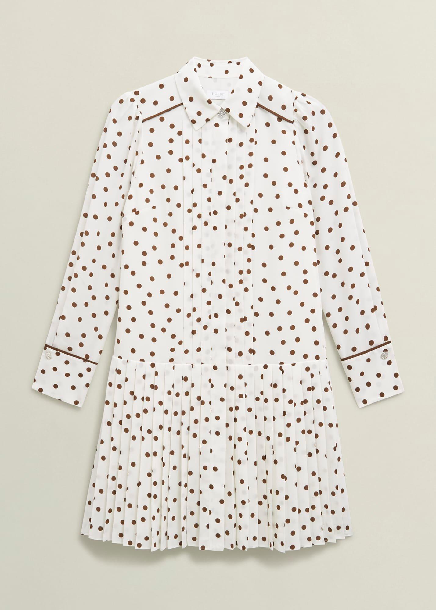 Francesca Pleated Spot Dress, Ivory Brown, hi-res