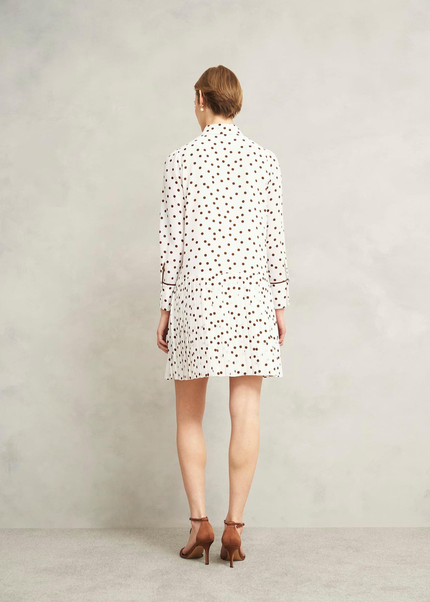 Francesca Pleated Spot Dress, Ivory Brown, hi-res