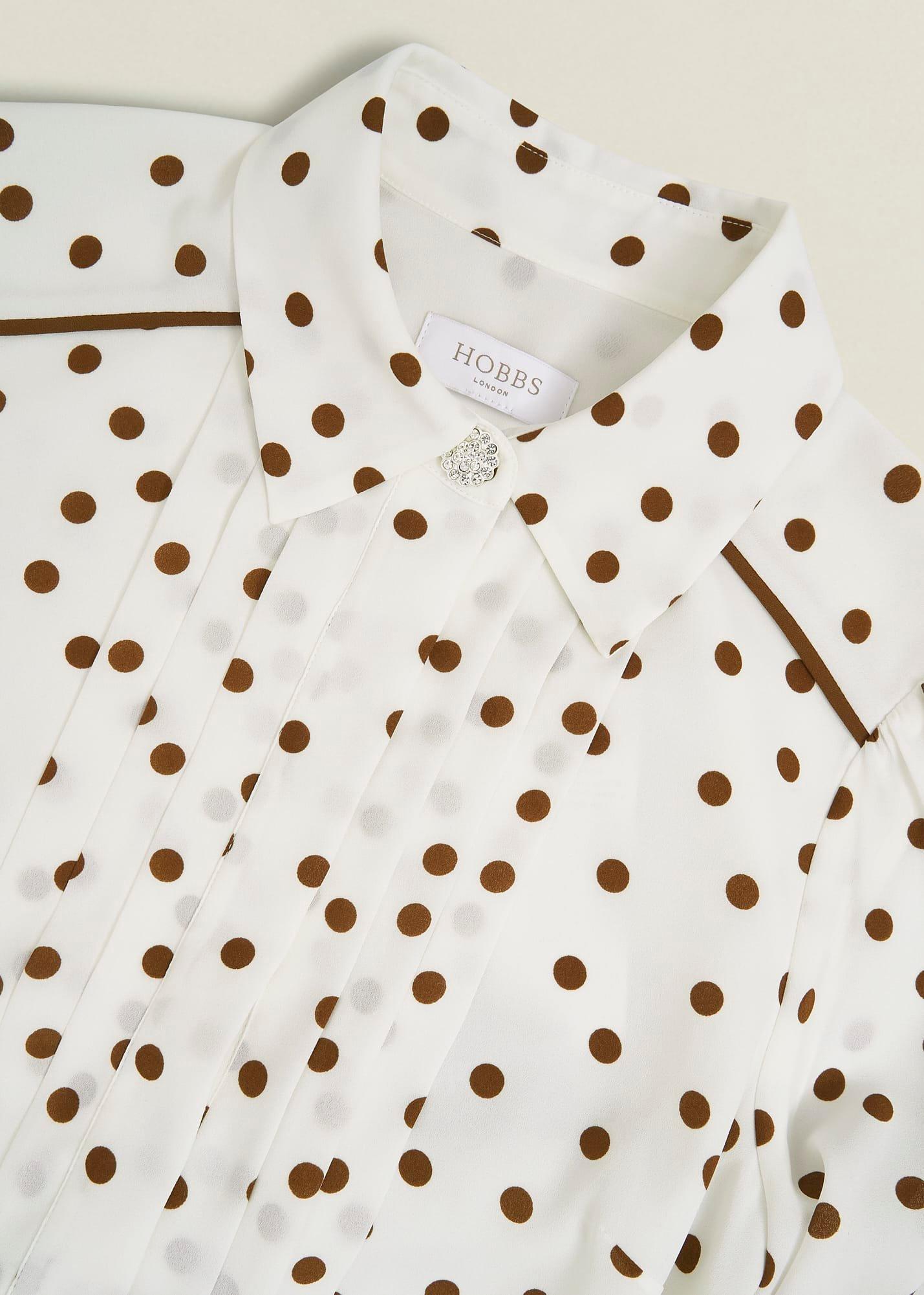 Francesca Pleated Spot Dress, Ivory Brown, hi-res