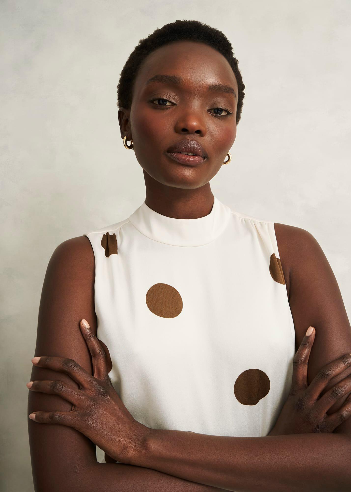 Mia Spot Dress, Ivory Brown, hi-res