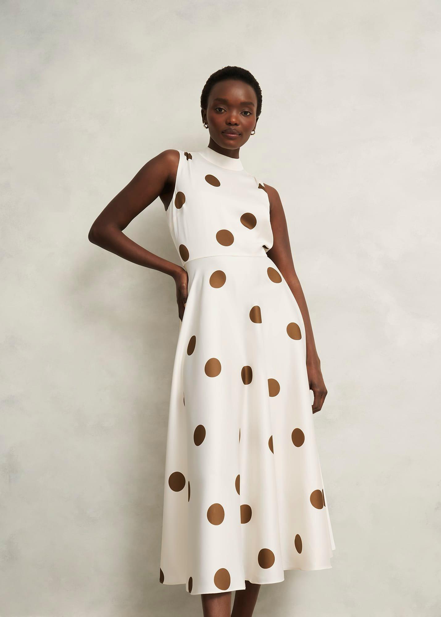 Petite Mia Spot Dress, Ivory Brown, hi-res