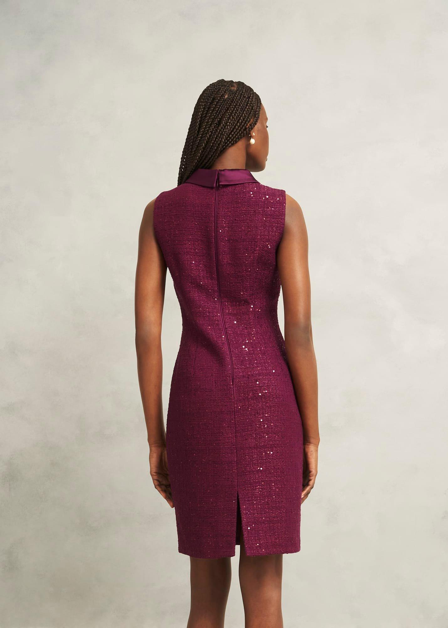 Prisha Sequin Tweed Dress, Warm Plum, hi-res