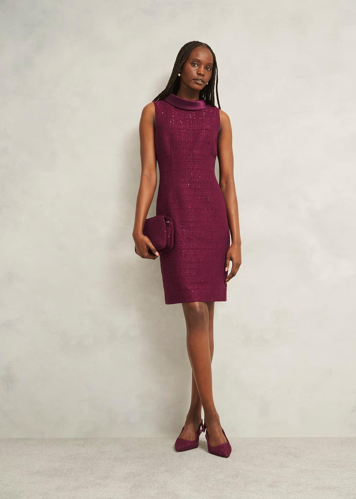 Prisha Sequin Tweed Dress, Warm Plum, hi-res