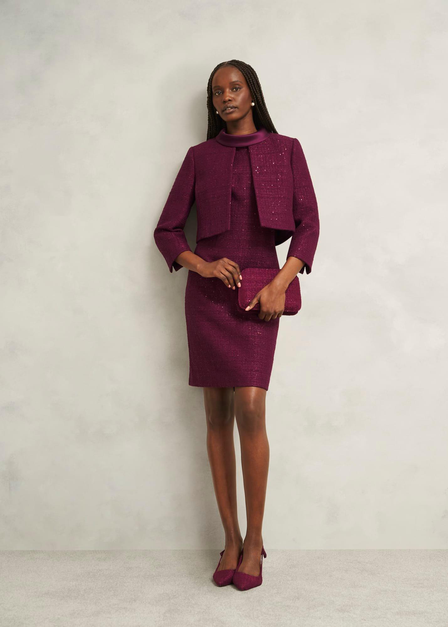 Prisha Sequin Tweed Dress, Warm Plum, hi-res